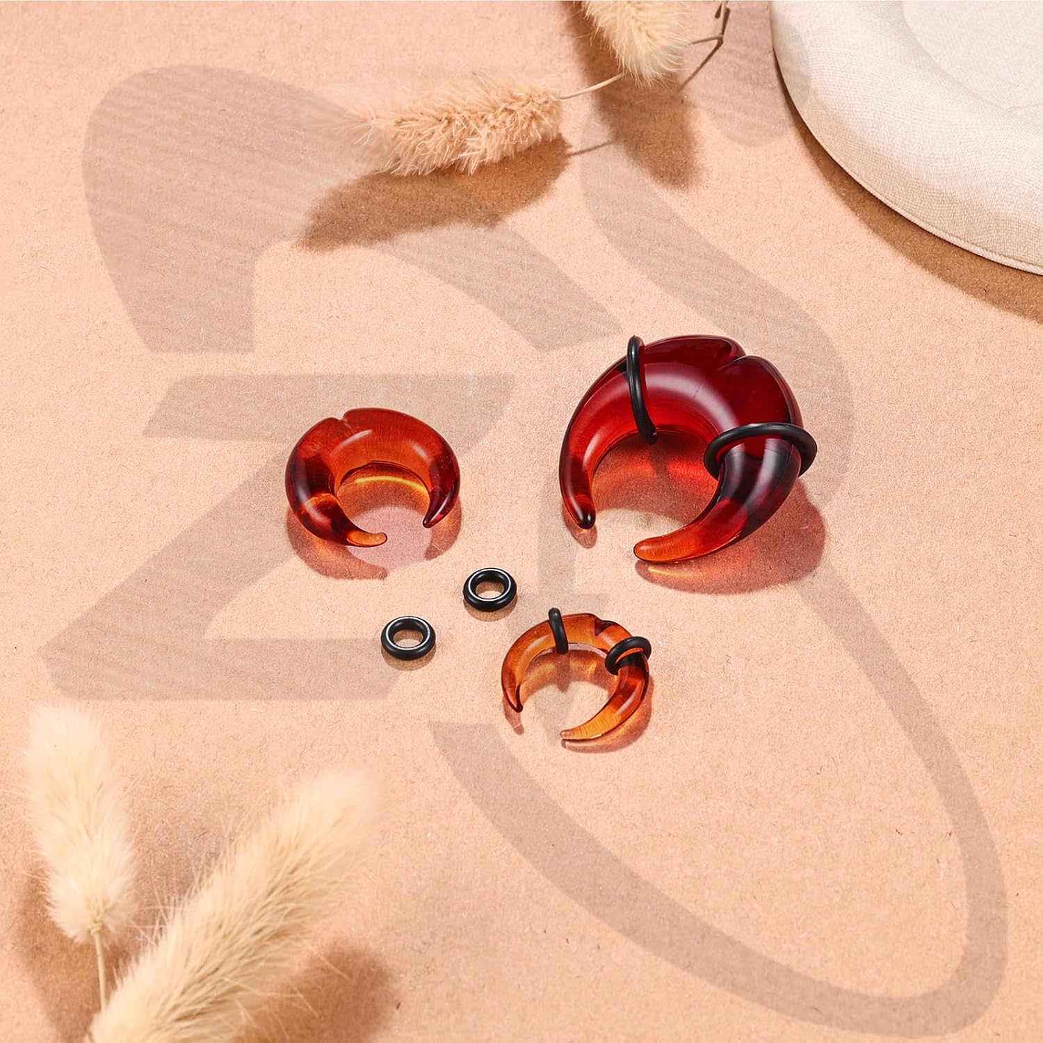 ZS 1 Pair Glass Septum Stretching Kit Set - C Shape Pincher Tapers with O-Rings & Grooved, 6G to 5/8" Buffalo Septum Retainers Rings for Nose Ear Piercing Jewelry - Image 5