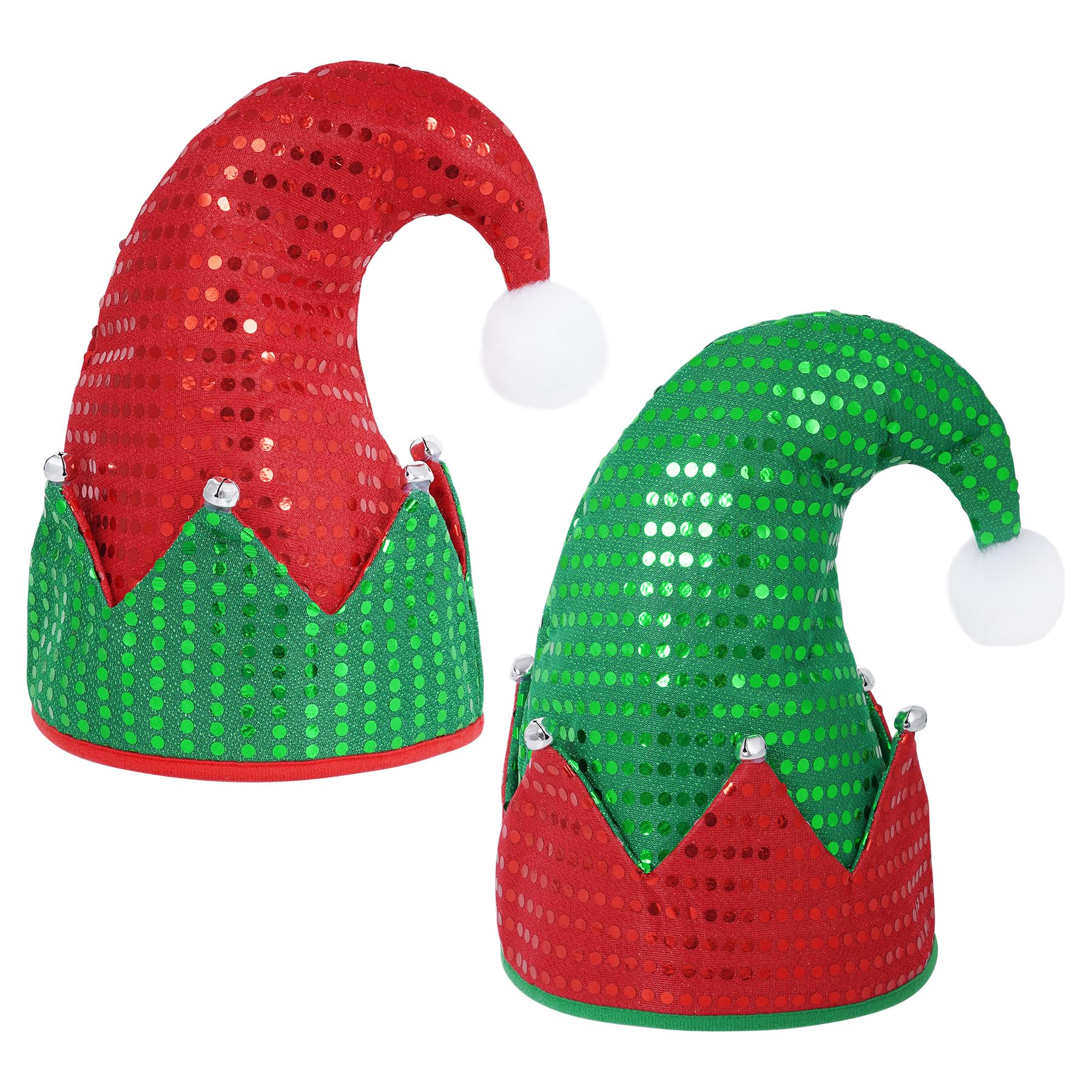 Yookat 2 Pack Christmas Elf Hat - Felt Elf Hat for Christmas and New Year (Green and Red)