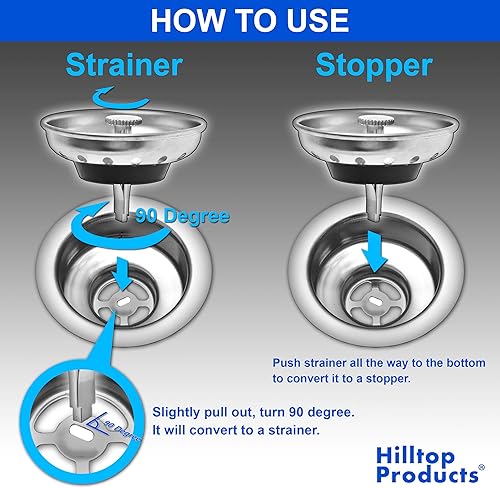 Miniatura 4 de Paquete de 2 cestas combinadas de rejilla y tapón para fregadero de cocina, repuesto para desagüe estándar de 3-1/2 pulgadas, cesta de acero