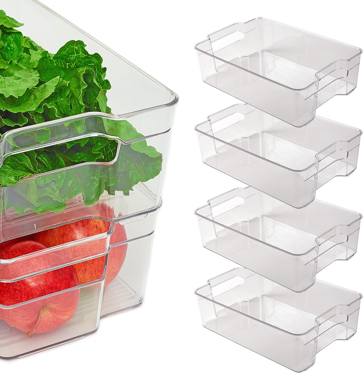 Totally Kitchen Clear Plastic Stackable Storage Bins | Refrigerator, Freezer, Pantry & Clothes Organization Container with Carrying Handles | Large, 4 Pack