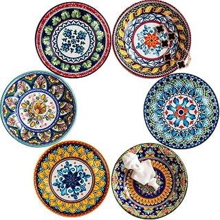 ASOBHYXI Bohemian Style Ceramic Jewelry Dish, Decorative Trinket Dish,Ring Tray, Decoration Plate for Earrings, Rings, Jewelry Dish Holder, Key Bowl, Trinket Tray, Earring Holder for Women (6 SET)