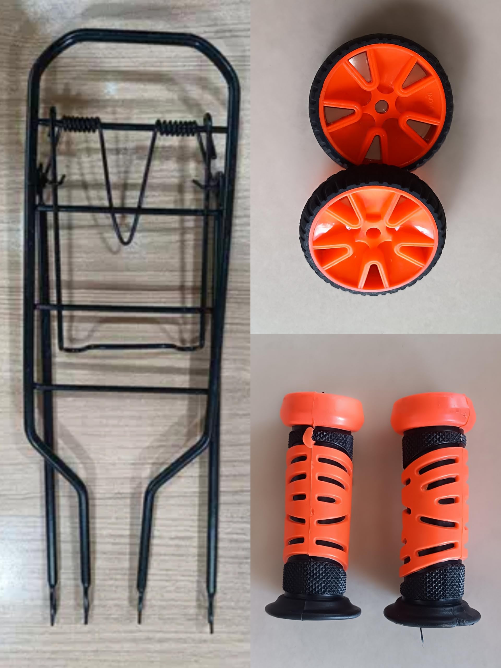 Kids Cycle Rear Carrier, 20 Size, Black, with Support Wheels, Orange and Black, Heavy Duty, Handlebar Grips-image-39
