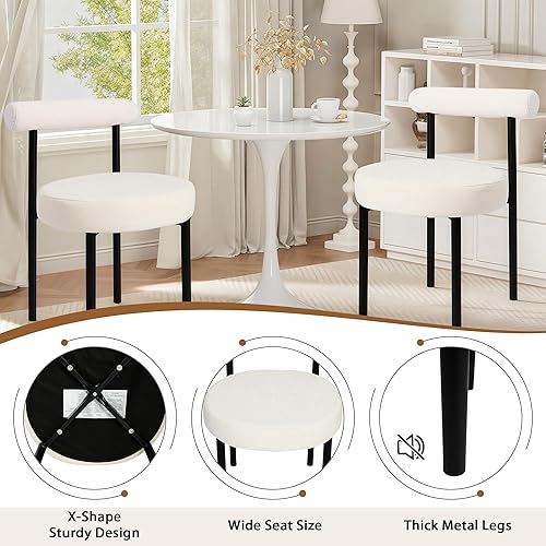 Miniatura 6 de CangLong Boucle - Juego de 4 sillas de comedor tapizadas de terciopelo, sillas de comedor redondas modernas con patas de metal negro para comedor,