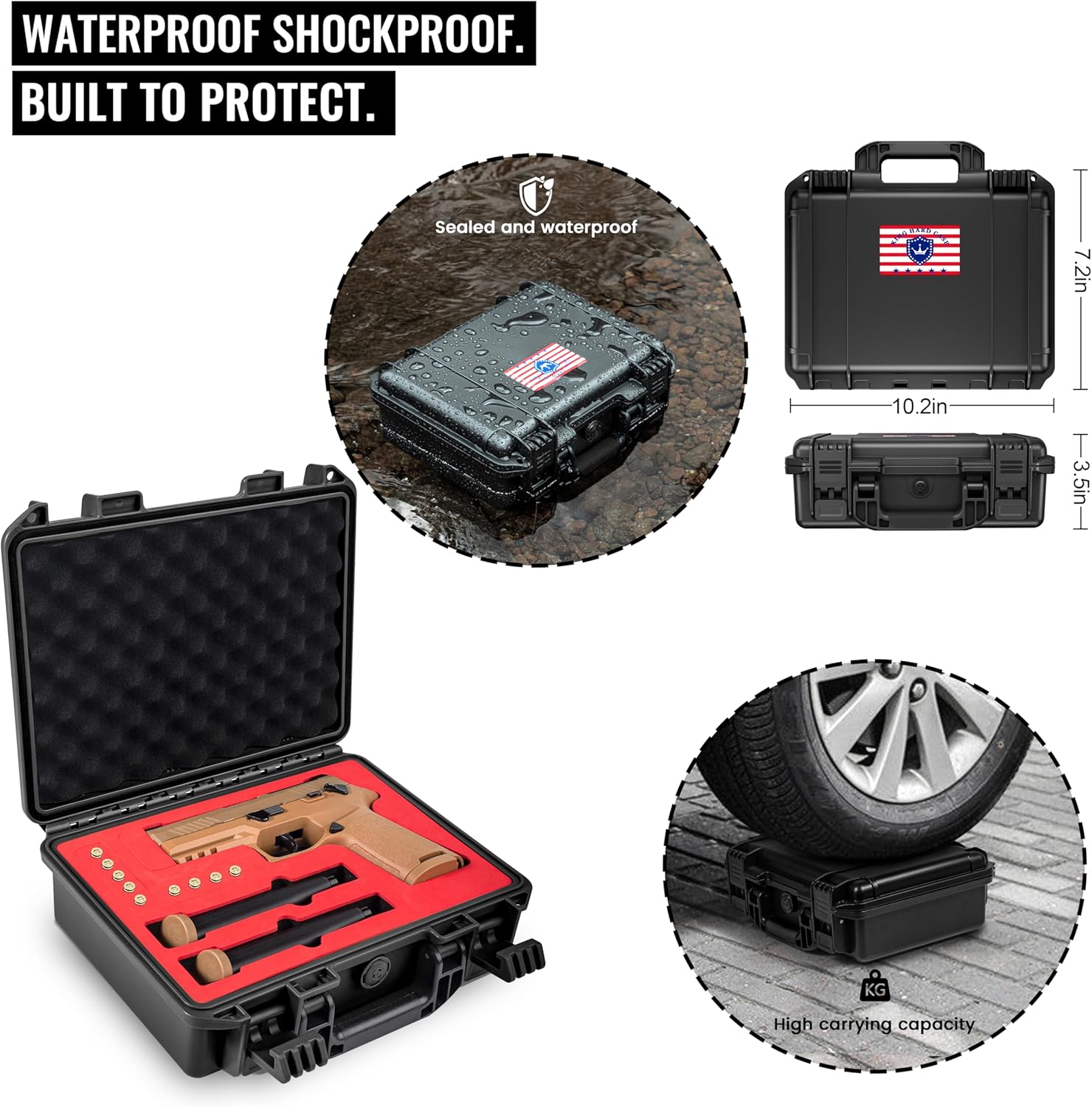 Kinghardcase Gun Case for SIG SAUER Pistols, Lockable Hard Pistol Cases with Pre-Cut Foam Insert, TSA Approved Travel Gun Safe for SIG P365, P322, P320, P229, P226 Not for Optics