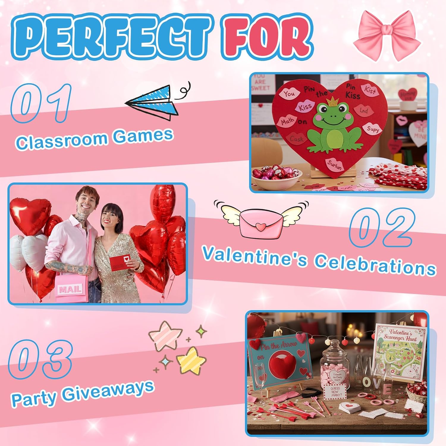 Libima Felt Mailbox with Envelopes Kids Valentine Mailbox Toy Mail Bag Gift Box Letter Greeting Cards Carrier 10 x 8 Inches for Boys Girls for Preschool Classroom Pretend Postman Mailman(Pink)