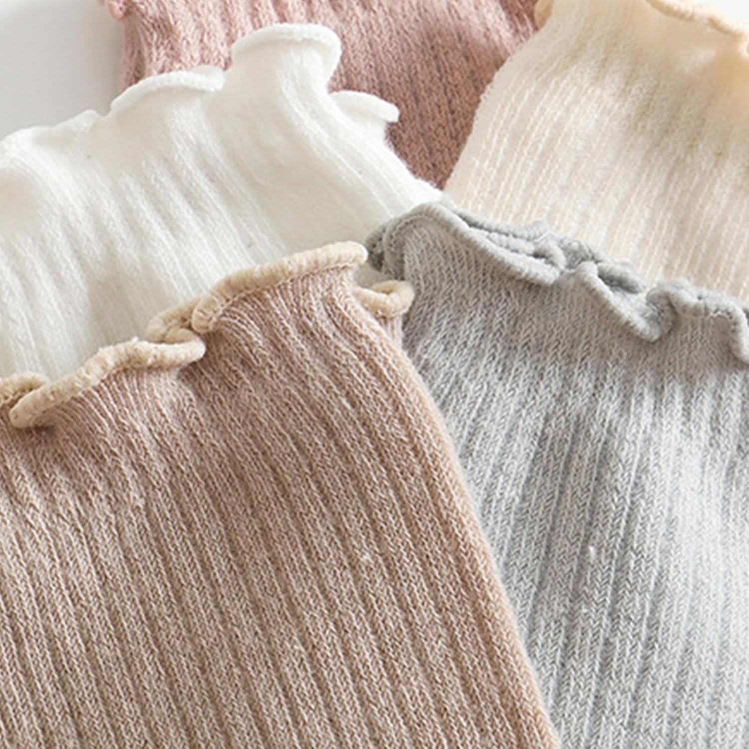 Cotton Baby Socks Newborn 5 Pairs Knee-High Socks Knit Ruffle Stocking for Infant Toddler Girls Boys