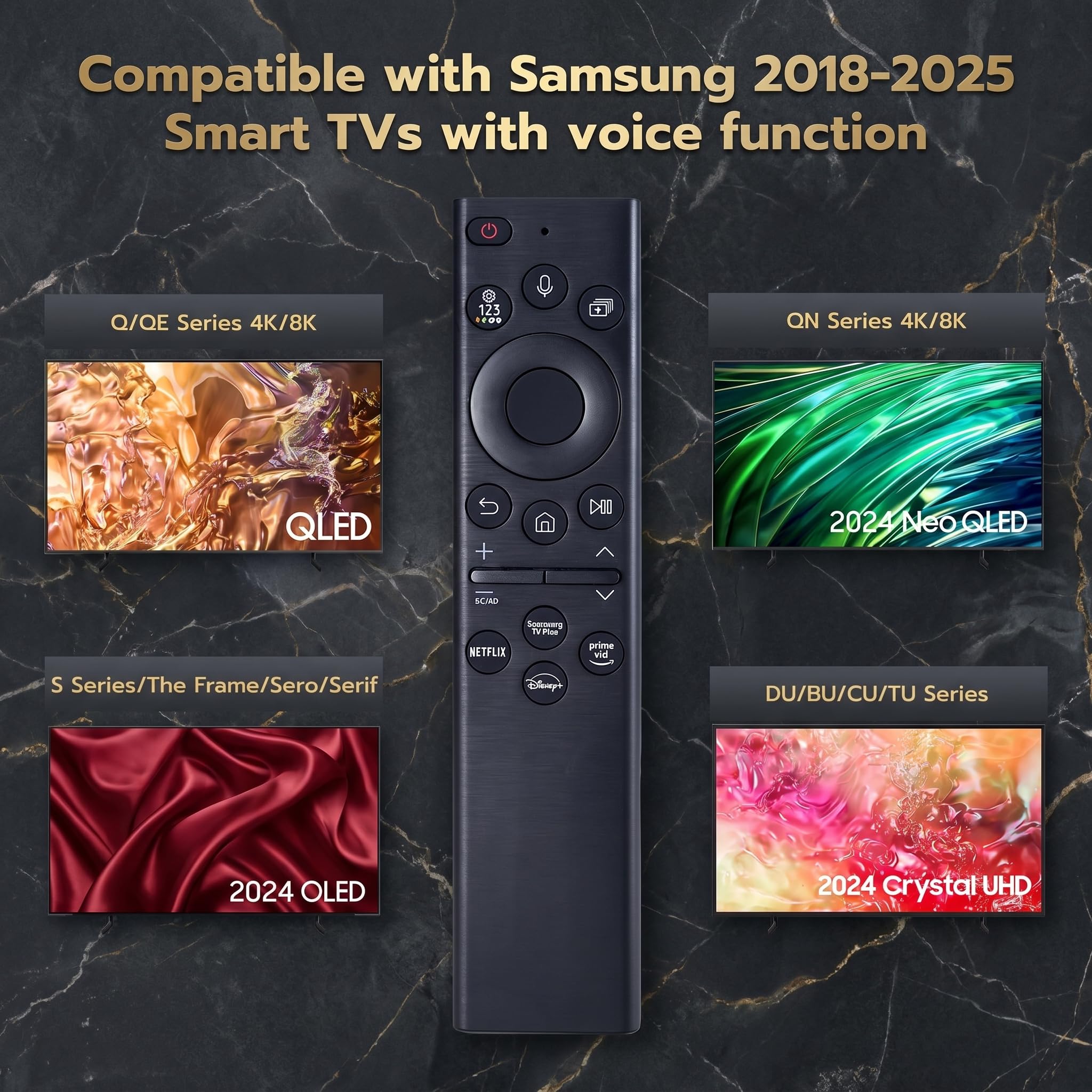AUSOTUSO Télécommande universelle pour Smart TV Samsung, compatible avec TV LED/LCD/Plasma QLED, Netflix, Prime Video, boutons Hulu, commande vocale.