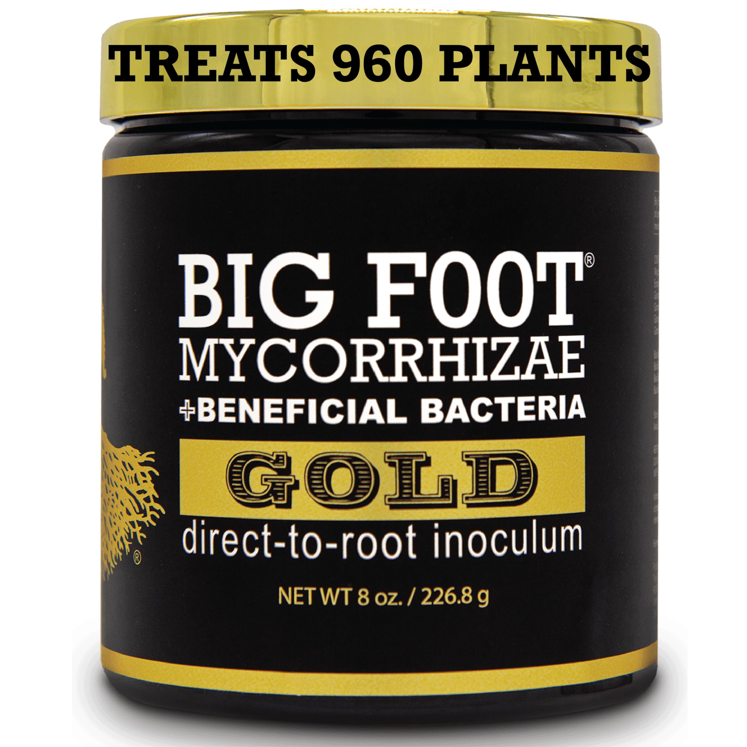 Big Foot Gold Mycorrhizal Fungi - 127 x More Concentrated Than Competition- 950 Million CFU/gram Bacteria, 400 Spores per gram. Treats 10,800 Plants (8 oz)