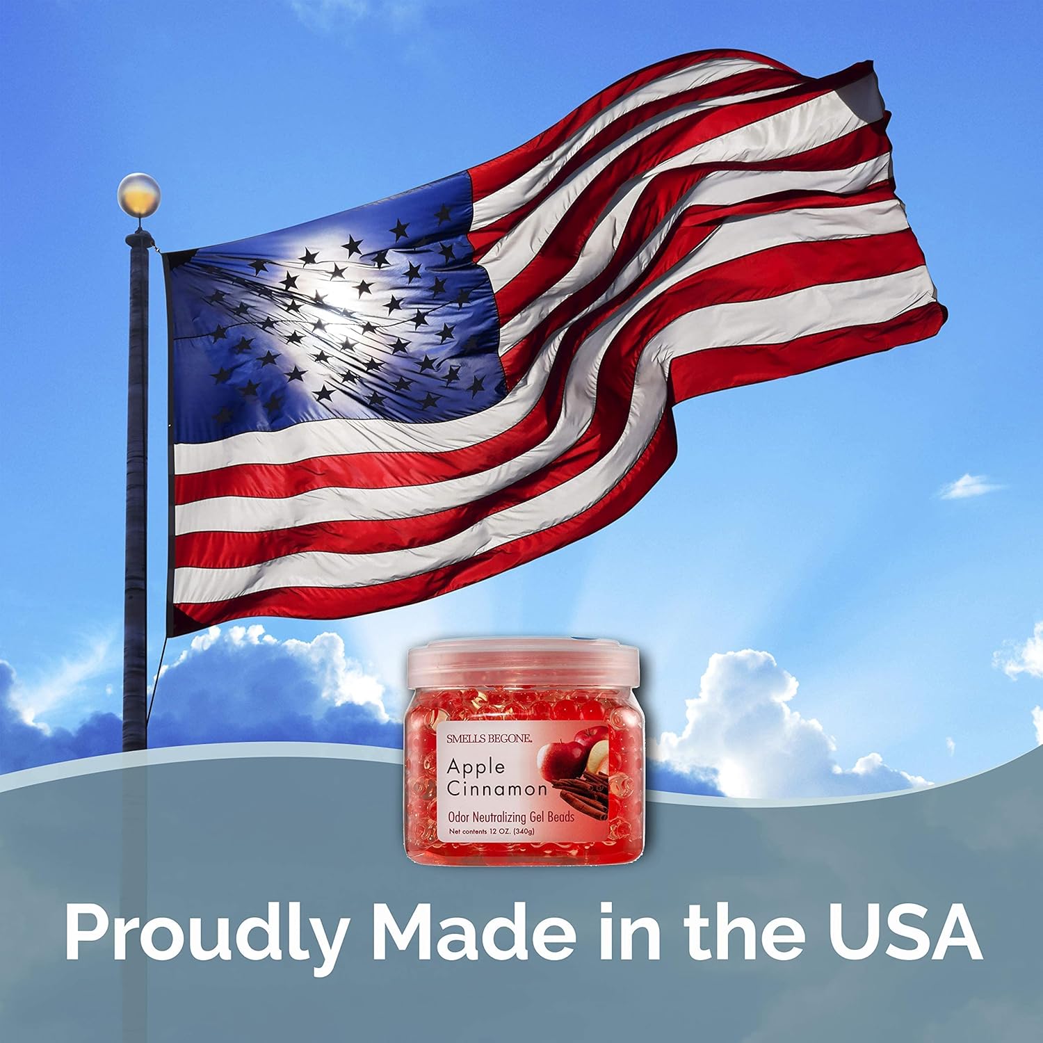 SMELLS BEGONE Odor Eliminator Gel Bead Value Pack Bundle - Air Freshener - Apple Cinnamon Scent - 2 Pack 12 Ounce + 48 Ounce Refill