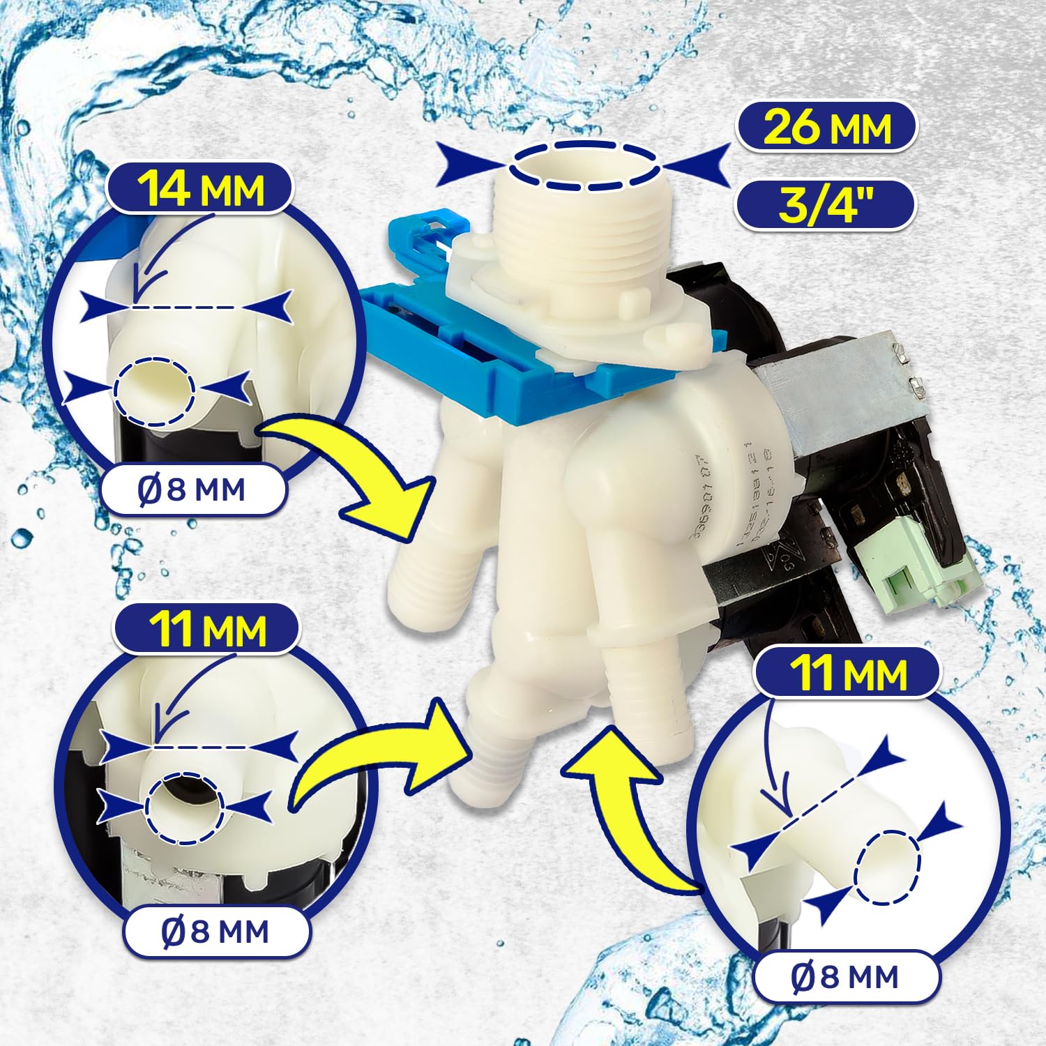 Inlet Valve for Washing Machine with 3 Outlets at an Angle of 180° has the Original Code 4055017182 for AEG for Electrolux for Zanussi - Image 3