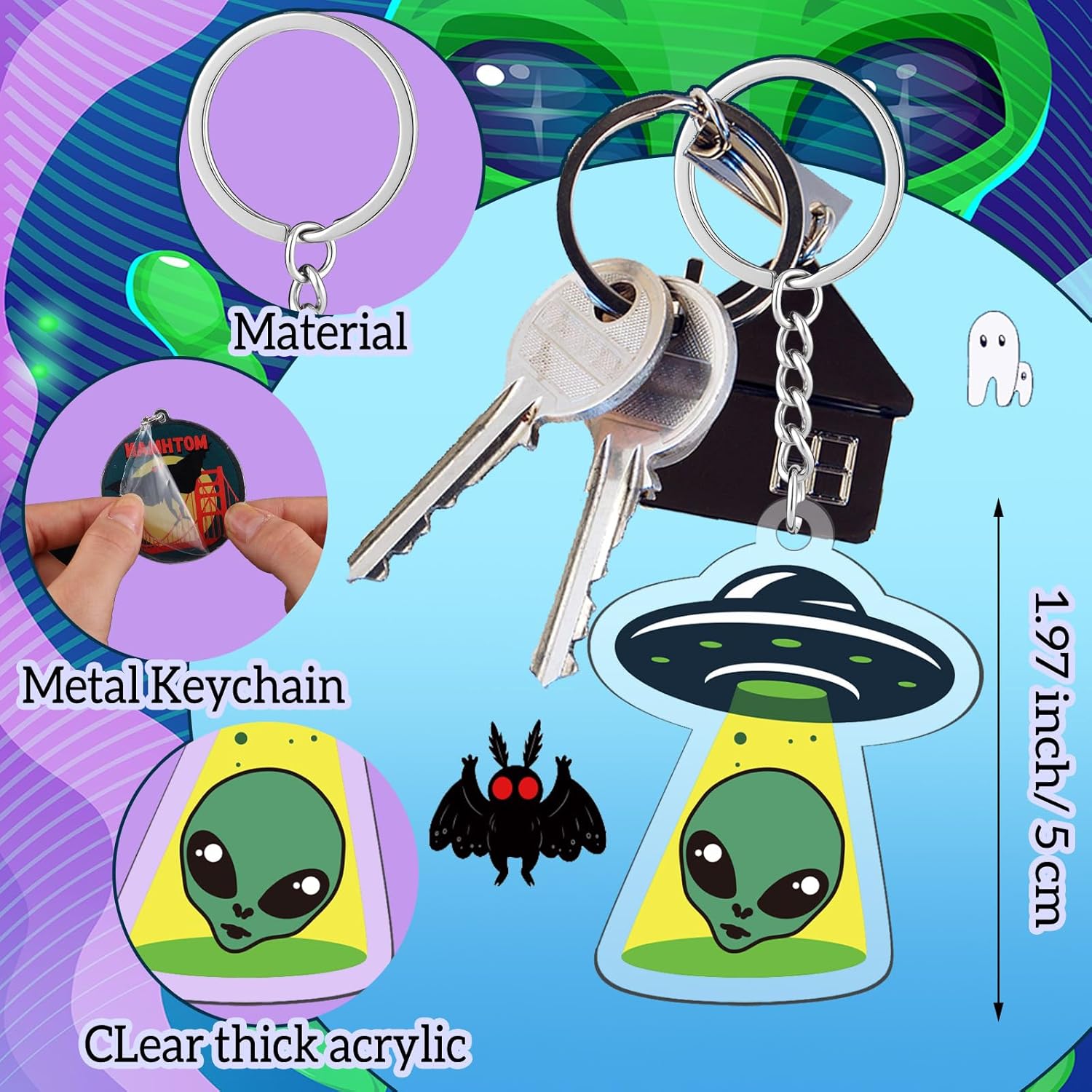 Nosiny 24pcs Cryptids Acrylic Keychain Funny Cryptids Decorations Monster Werewolf Bigfoot Mothman Supernatural Keychain for Cryptid Lover Them Party Women Men Cryptid Creature Gift - Image 2