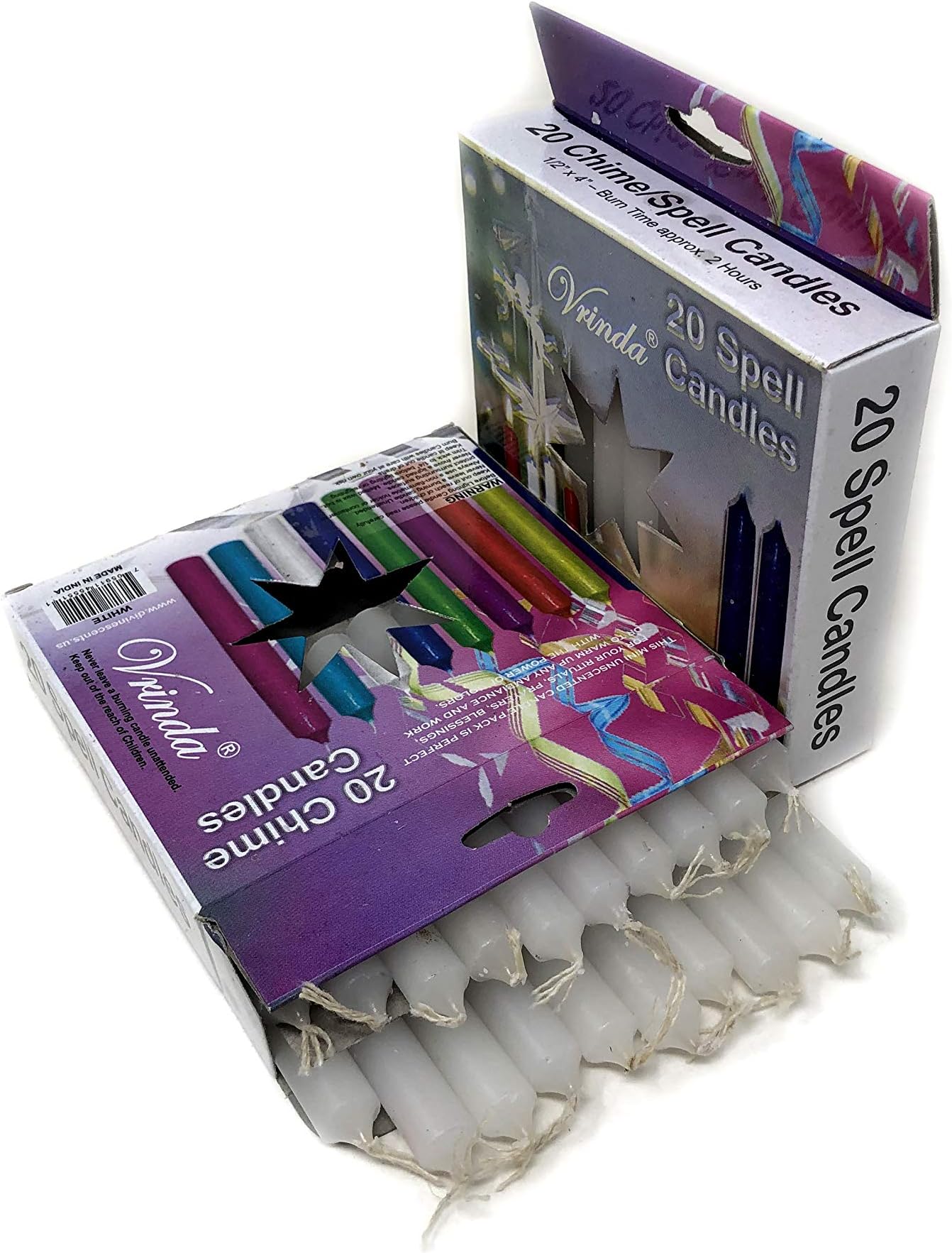 Vrinda® 4 Mini Chime Ritual Spell Unscented Taper Candles - Set of 20 (White)