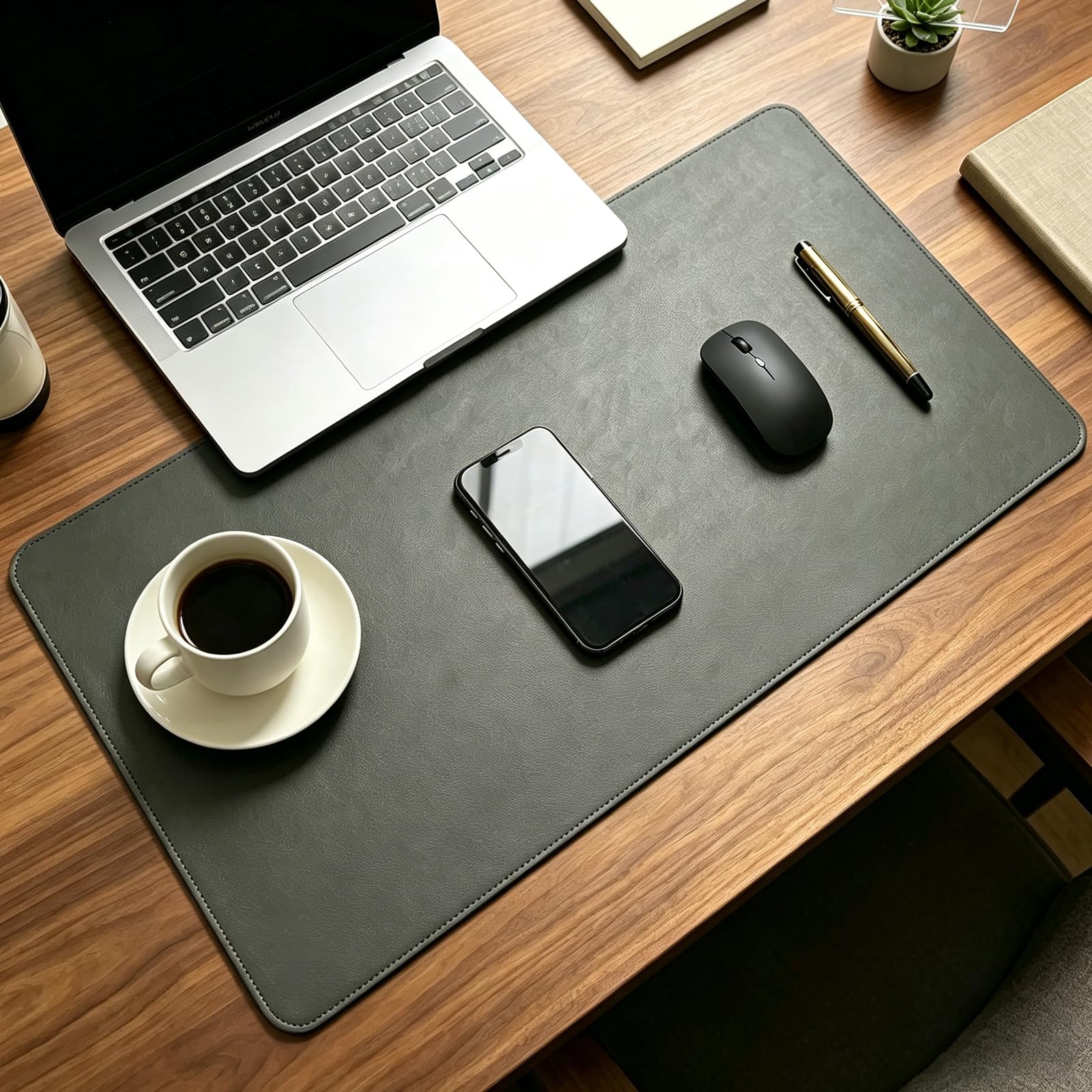 PIPRE Large Office Leather Desk Mat, Mouse and Keyboard Pad, Computer and Laptop Mat, Desktop Protector and Cover, Writing Pad and Blotter (43x120cm, Dark Gray)