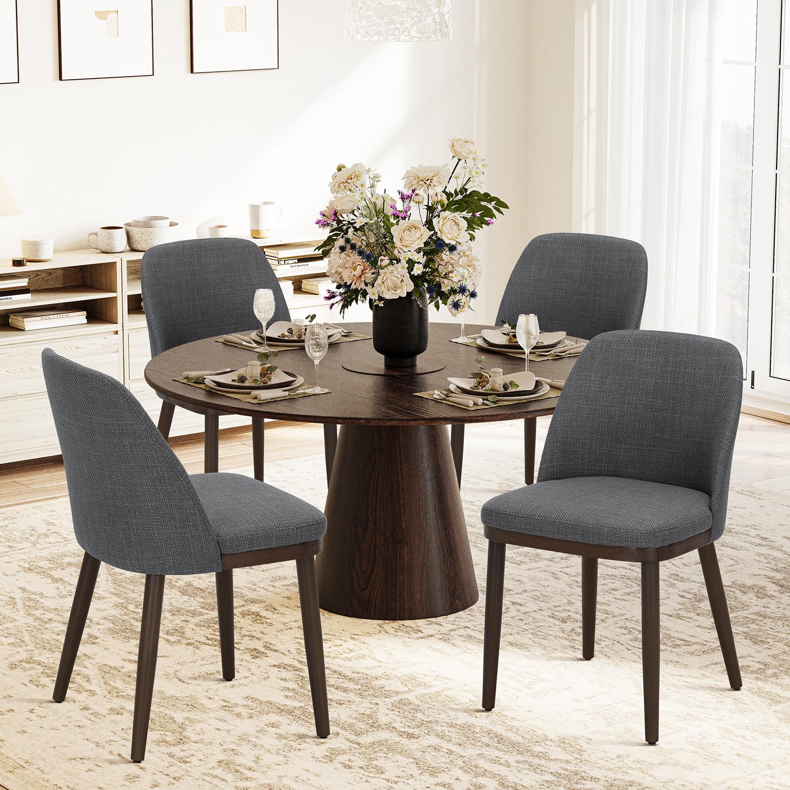 COLAMY Upholstered Dining Chairs Set of 4, Modern Kitchen Chairs with Back, Fabric Side Chair with Wood Legs for Dining Room Restaurant, Light Grey