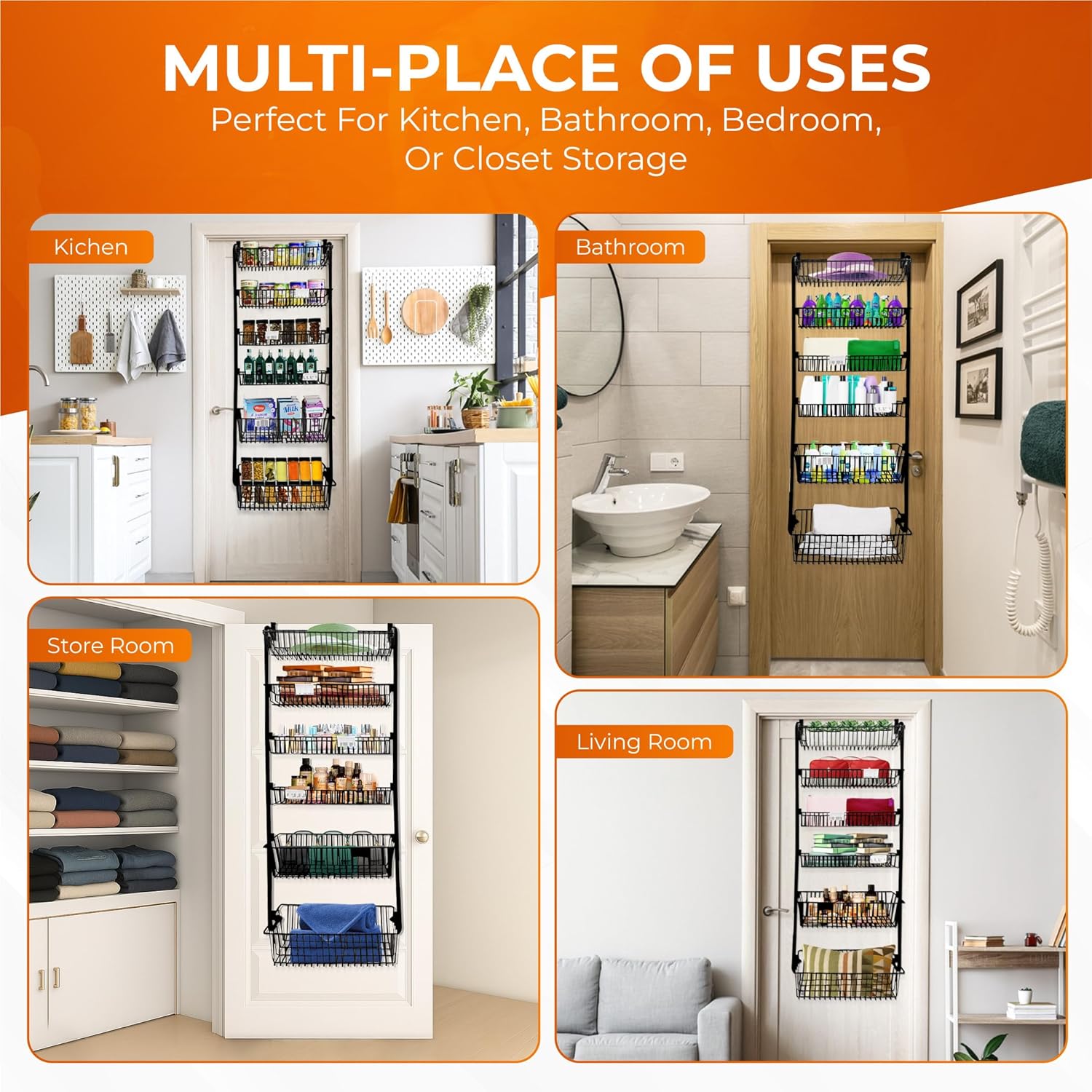 TidyTiers 6-Tier Over-The-Door Pantry Organizer – Heavy-Duty Hanging Rack with Deep Adjustable Baskets – Space-Saving Storage for Pantry, Kitchen, Closets & More