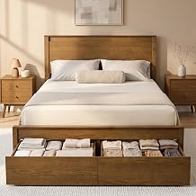 Solid Wood Queen Size Bed Frame with Headboard, Storage Drawer