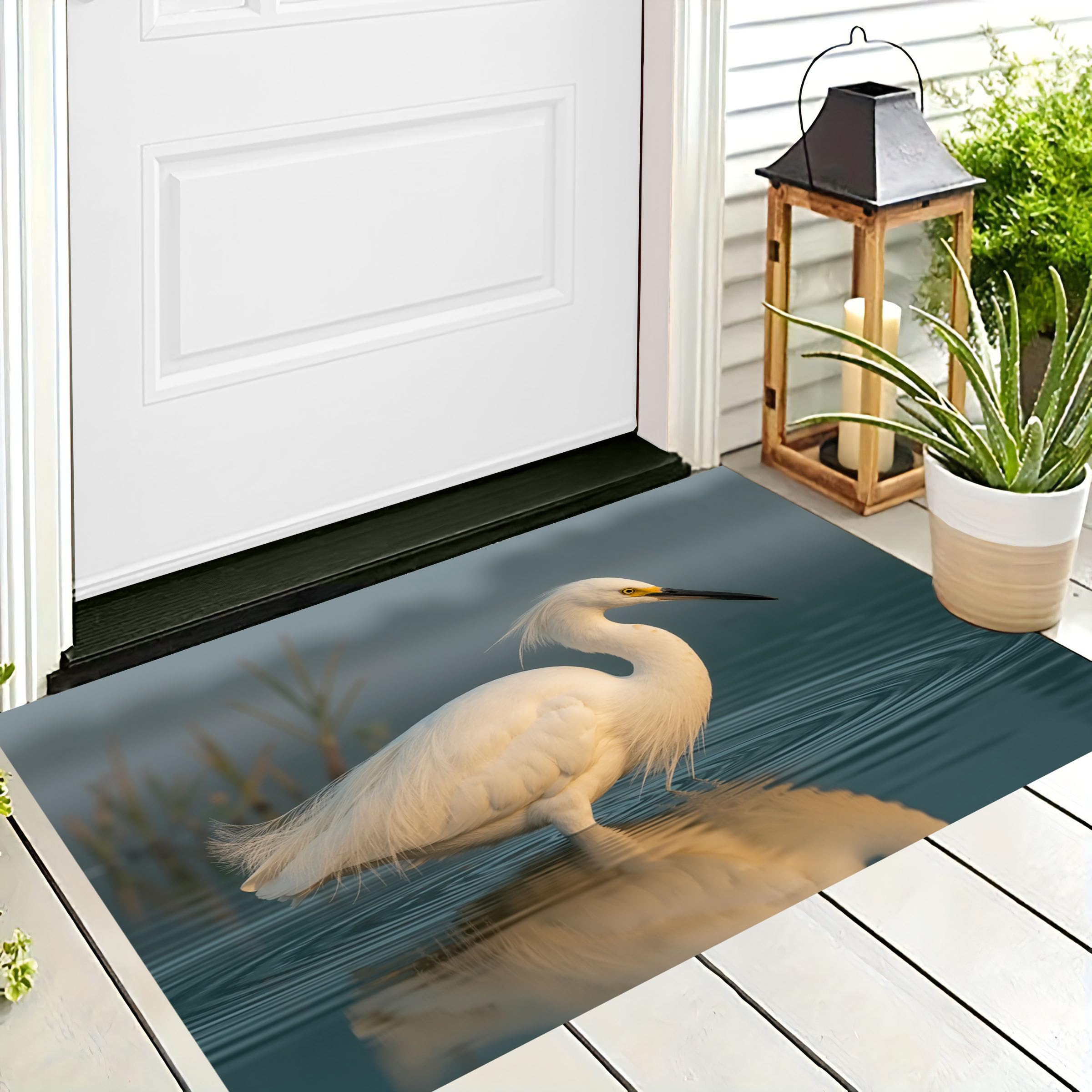Tapis aigrette naturelle lac paillasson antidérapant gris-bleu 50x80cm