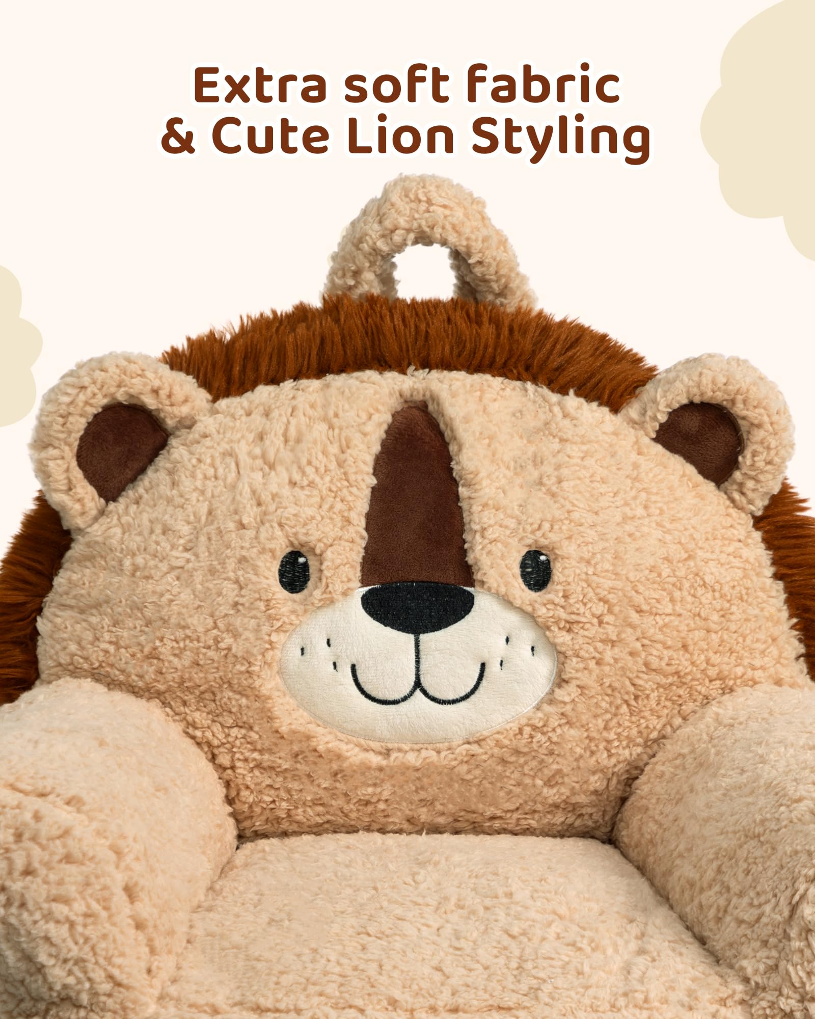 BEJOY Canapé Confortable pour Enfant, Fauteuil Rembourré en Mousse, Canapé Simple Et Douillet en Sherpa pour Garçons Et Filles, Lion