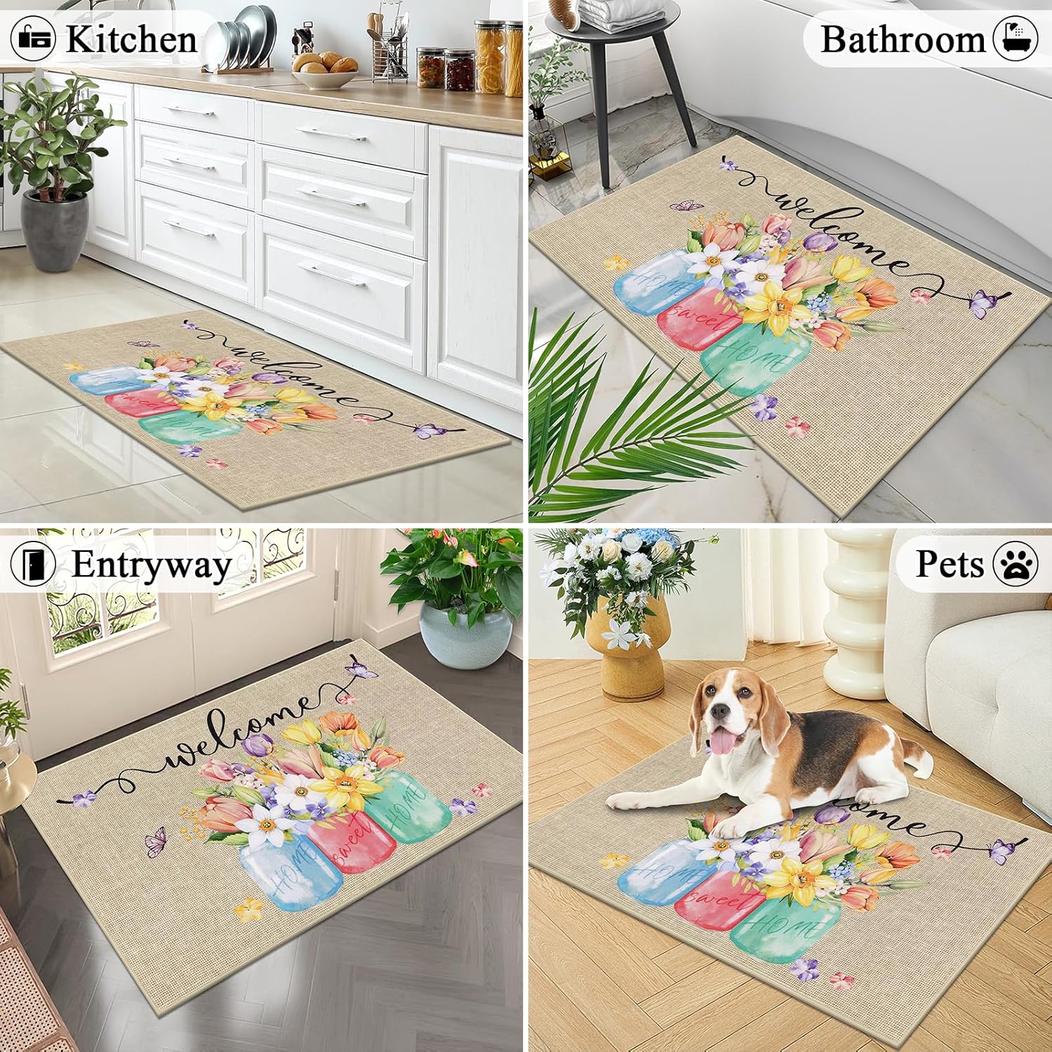 Vaukki Door Mat for Entryway, Non Slip Mud Trapper Entryway Rug, Low-Profile Inside Floor Mat, Absorbent Resist Dirt Welcome Door Rug, Spring Soft Washable Carpet for Entrance (Vase, 32''x48'')