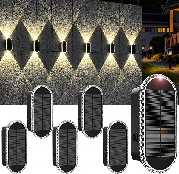Solar Fence Lights Outdoor, 3000K/4000K/6000K 3 Modes Solar Wall Lights Outdoor Waterproof, Up&Down Dual-Head Outdoor Solar Lights for Yard House Fence Backyard Deck Garden Patio Porch, 6 PK