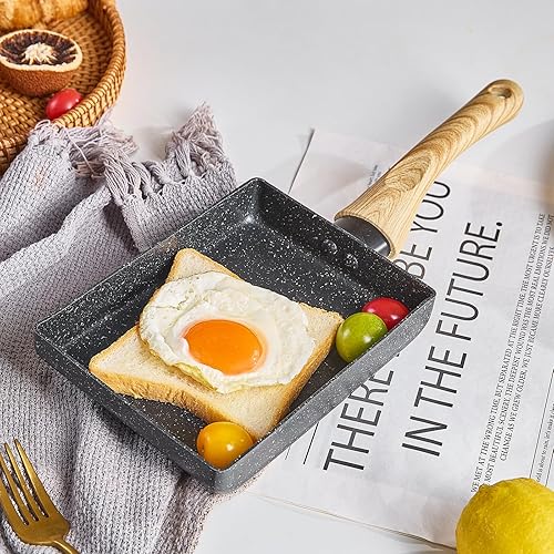 Miniatura 7 de Sartén para tortilla japonesa con tapa, bandeja cuadrada para huevos japoneses, sartén rectangular para tamago con espátula y cepillo de aceite, 7 x