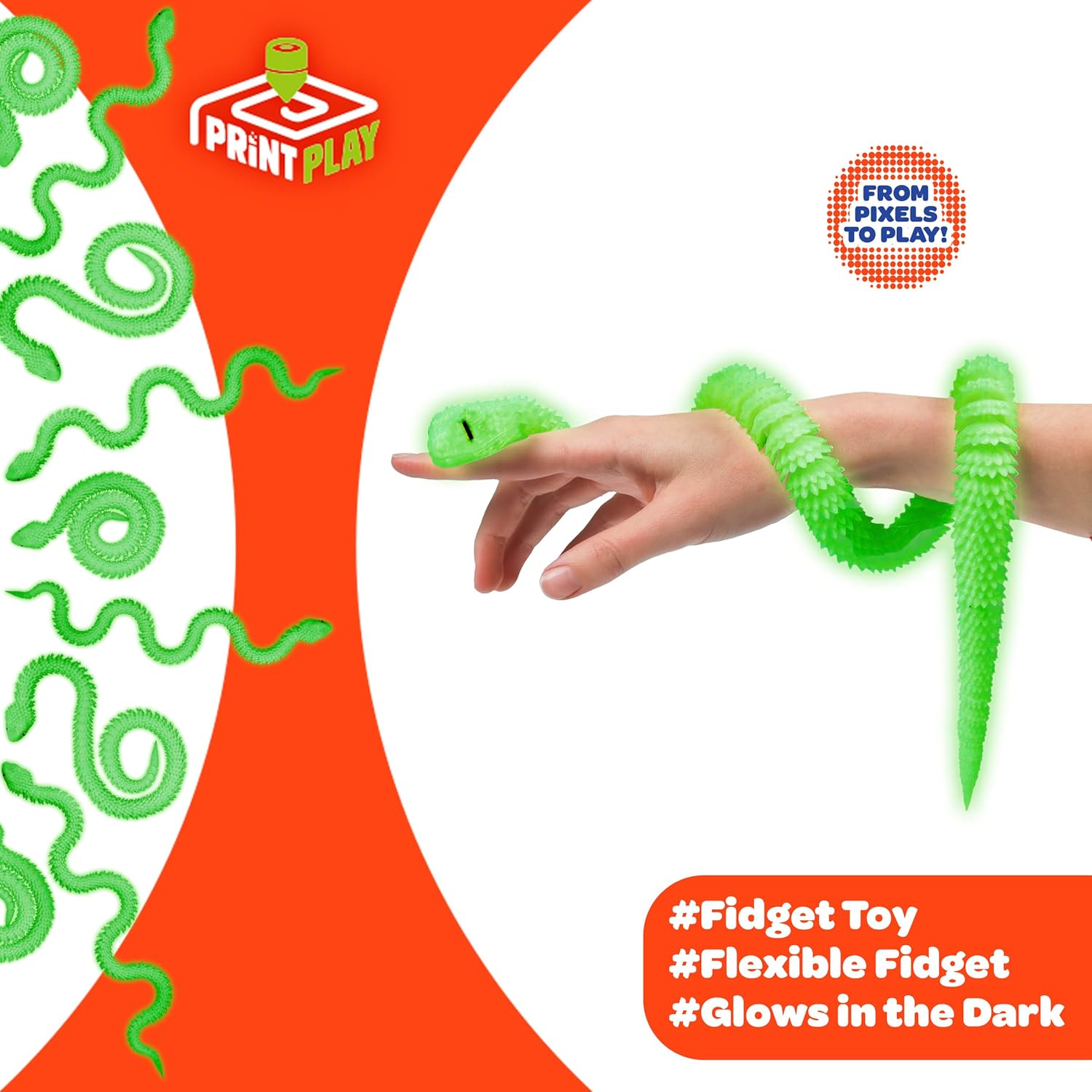 Born to Print Articulated Snake Fidget Toy - 3D Printed Realistic Flexible Serpent - Sensory Desk Toy for Kids, Adults & Collectors (Small)
