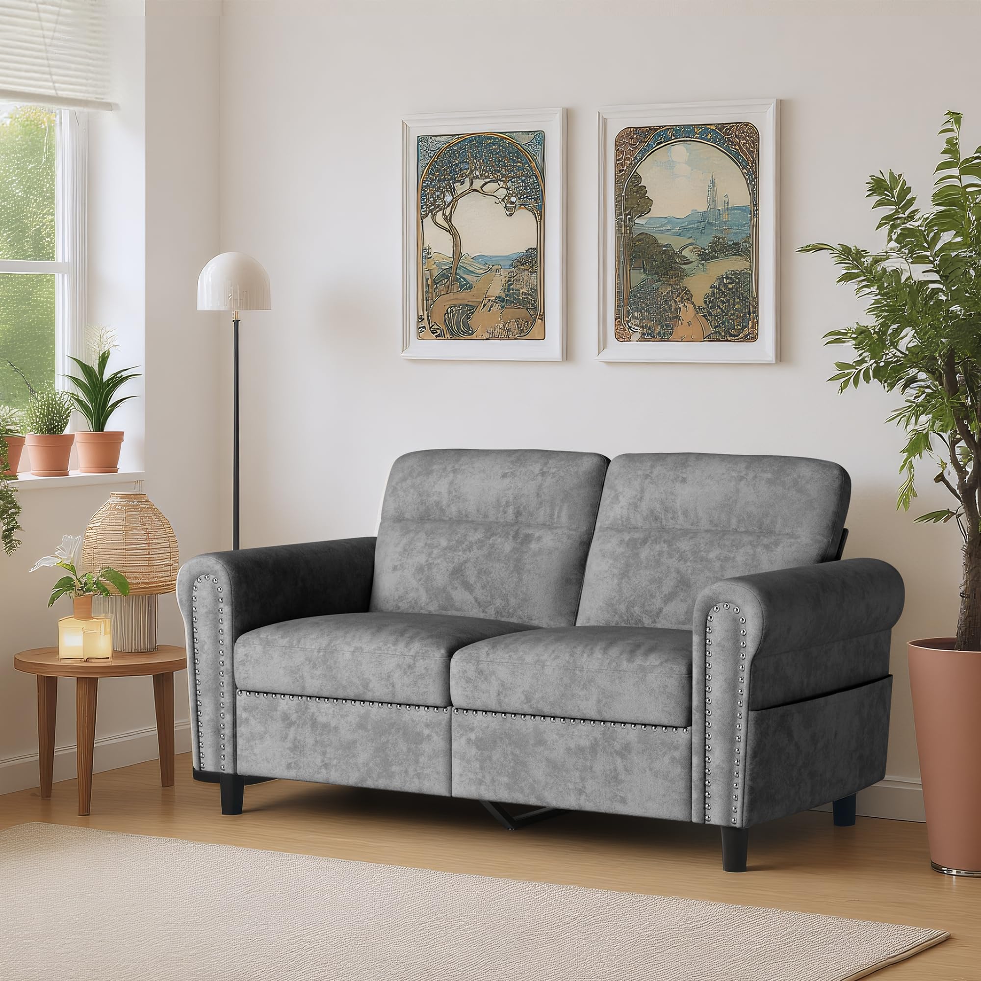Canapé 2 Places modèle, canapé avec accoudoirs, Fauteuil 2 Places avec accoudoirs et Poche latérale,canapé pour Salon, Appartement, Bureau, 150 x 71 x 83 cm (Gris Foncé)