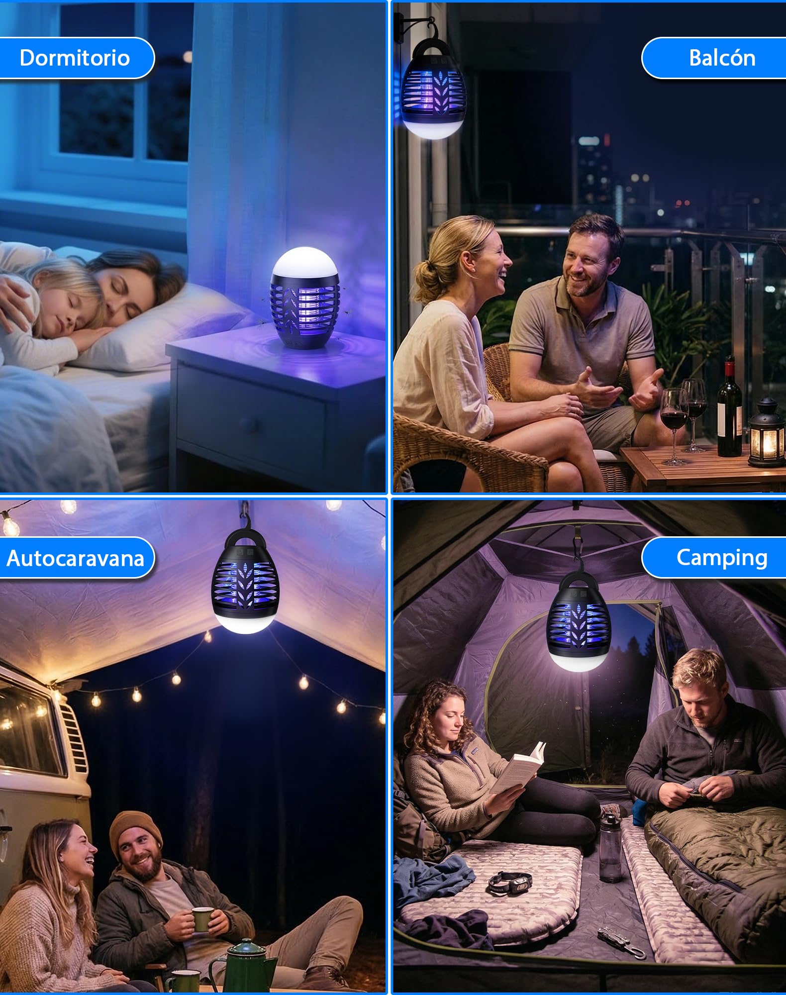 Lámpara Antimosquitos 2 en 1 LED USB Recargable IP66 Impermeable UV para Exterior Camping
