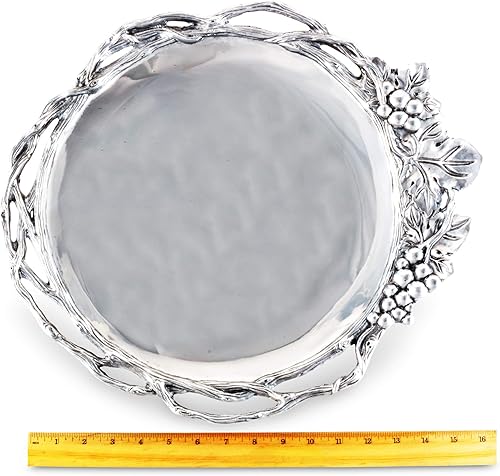 Miniatura 5 de Arthur Court Diseños de uva de aluminio abierta bandeja redonda grande 17 diámetro