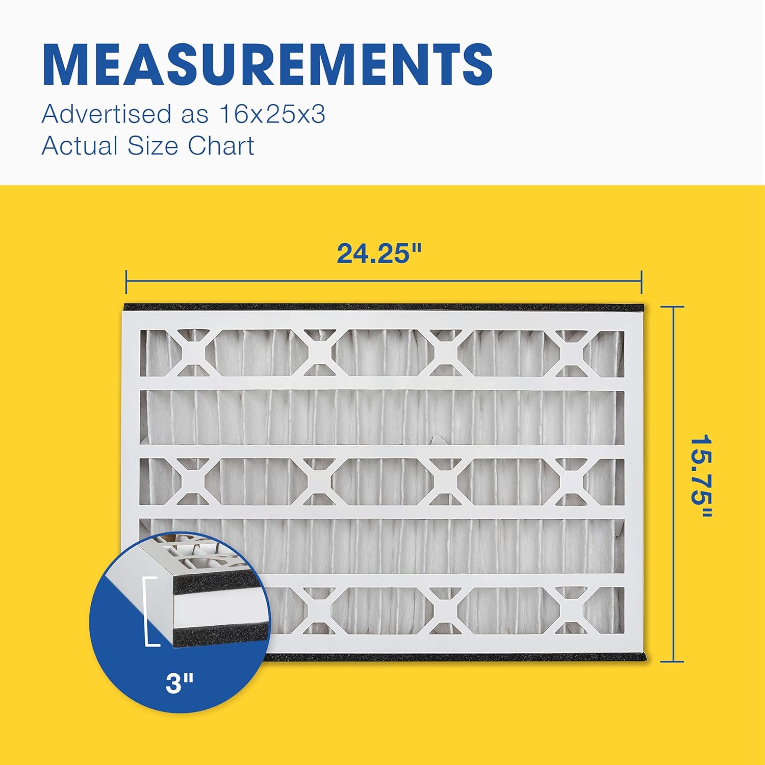 Aerostar 16x25x3 MERV 11 - 3 Count - Pleated HVAC, Furnace & Air Conditioner Filters - Removes Dust, Cold & Flu Germs, Lint, Mold, Pet Dander, Allergy-Causing Pollen, Smog & Smoke