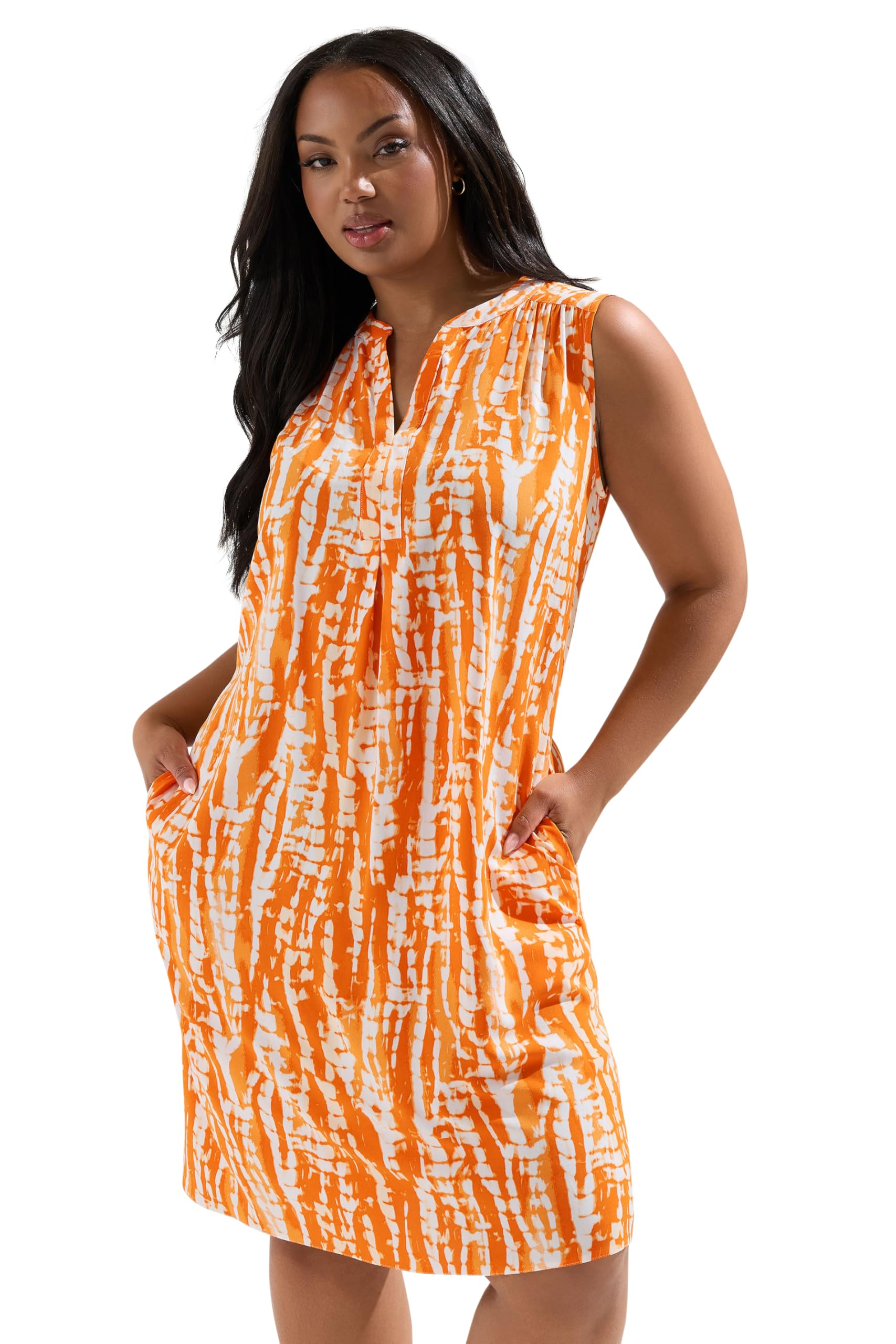 Yours Curve Abstract Notch Neck Mini Dress - Women's - Plus Size Curve Orange