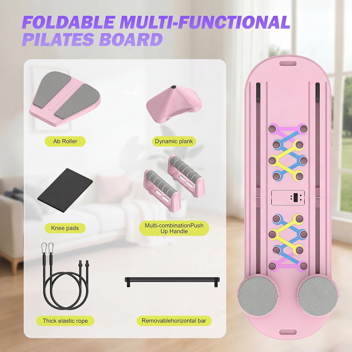 Pilates Board Portable 6 in 1 Pilates Reformer Foldable Pilates Reformer Board for Home Multifunctional Abdominal Pilates Board for Home Ab Board Trainer Pilates Exercise Machine for Women Purple