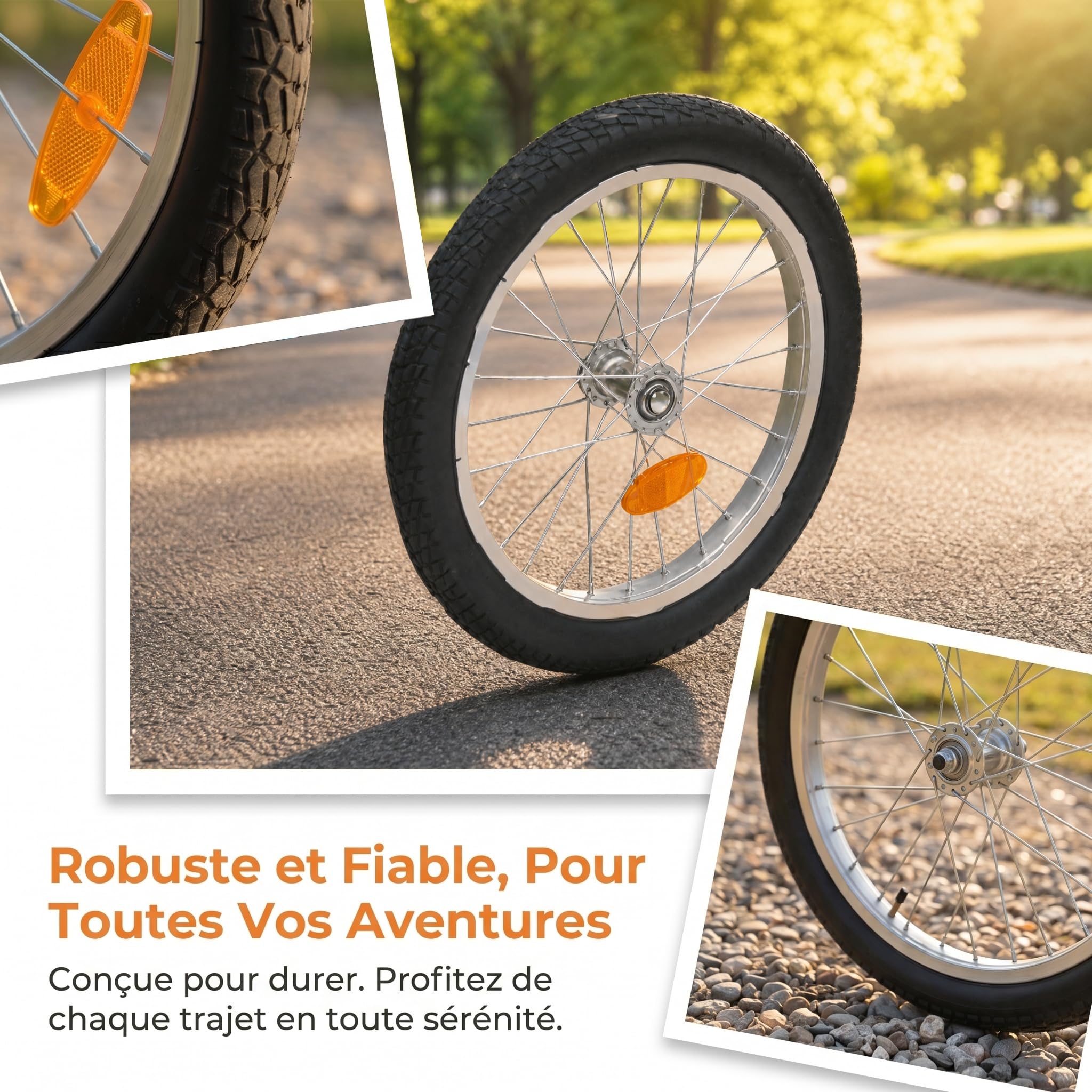 Roue de Remorque Vélo, Pneu Caoutchouc Antidérapant et Aluminium, Dégagement Rapide, Plaque Fixation Crochet, Structure Haute Résistance, pour Remorque Bicyclette Enfant ou Cargo, 14 Pouces