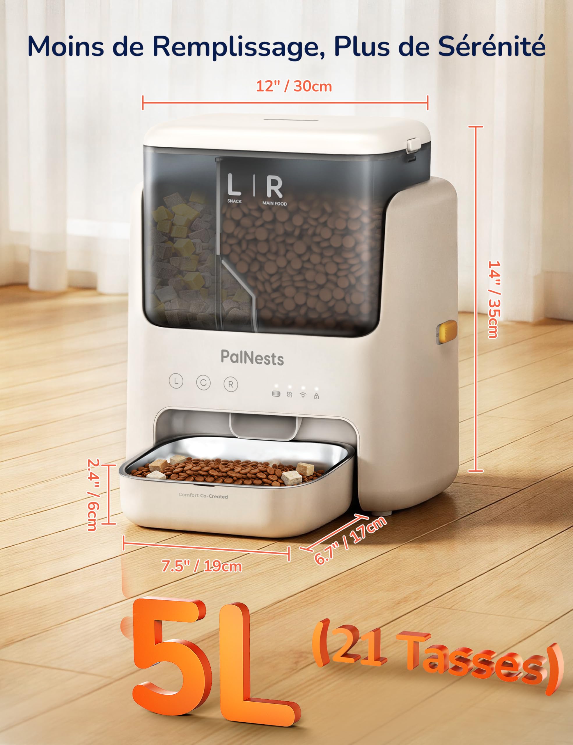 Distributeur de Croquettes pour Chat Automatique PalNests, Distributeur à Double Trémie 5L, Nourriture Connectée 5G/2.4G avec Programme Personnalisé, Bol en Acier Inoxydable