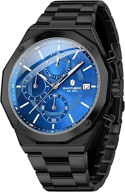 SAPPHERO Mens Wrist Watches Octagonal Stainless Steel Quartz Watch for Men, 50M Waterproof Analog Movement with Date Elegant Mens Gift