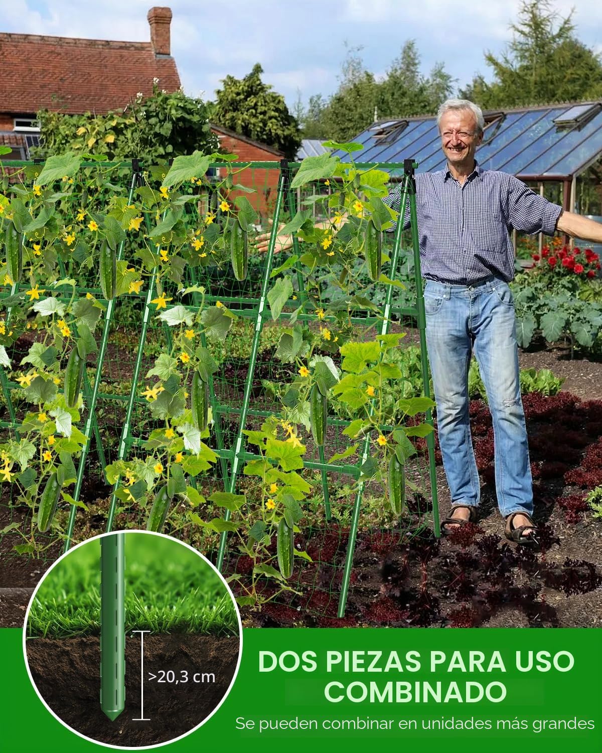 MYMULIKE Paquete de 2 enrejados de Pepino para Cama elevada, Enrejado de jardín para Plantas trepadoras al Aire Libre, Marco en A Desmontable, Soporte de Cultivo de Plantas para Guisantes, Calabaza