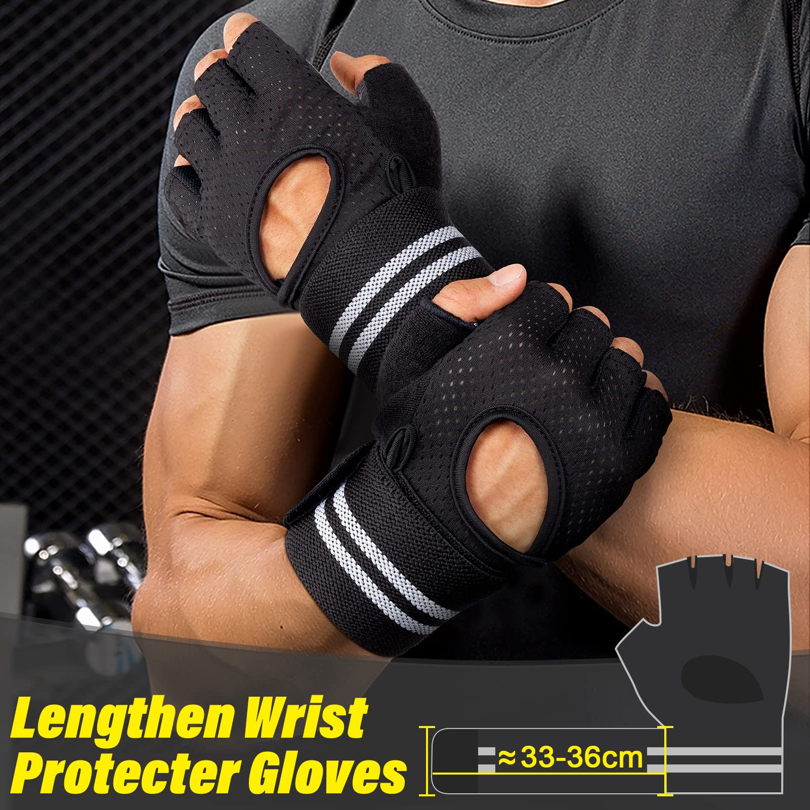 Gants De Fitness Avec Support Poignet - Paume Anti-dérapante - Pour Musculation, Tractions, Gym - Hommes Et Femmes - 8