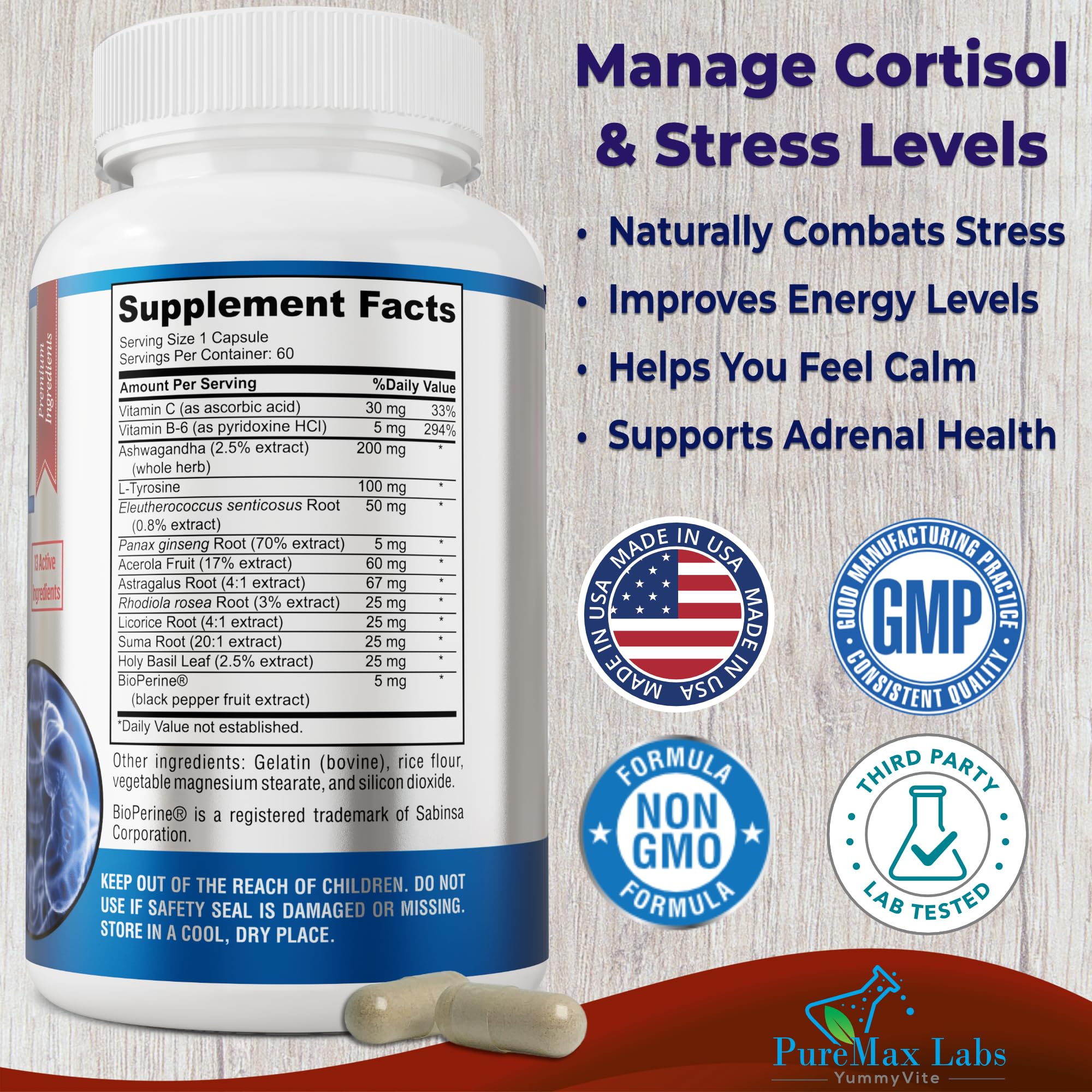 YUMMYVITE Adrenal Support Stress Relief Supplement, 60 Capsules — Amazon image 2