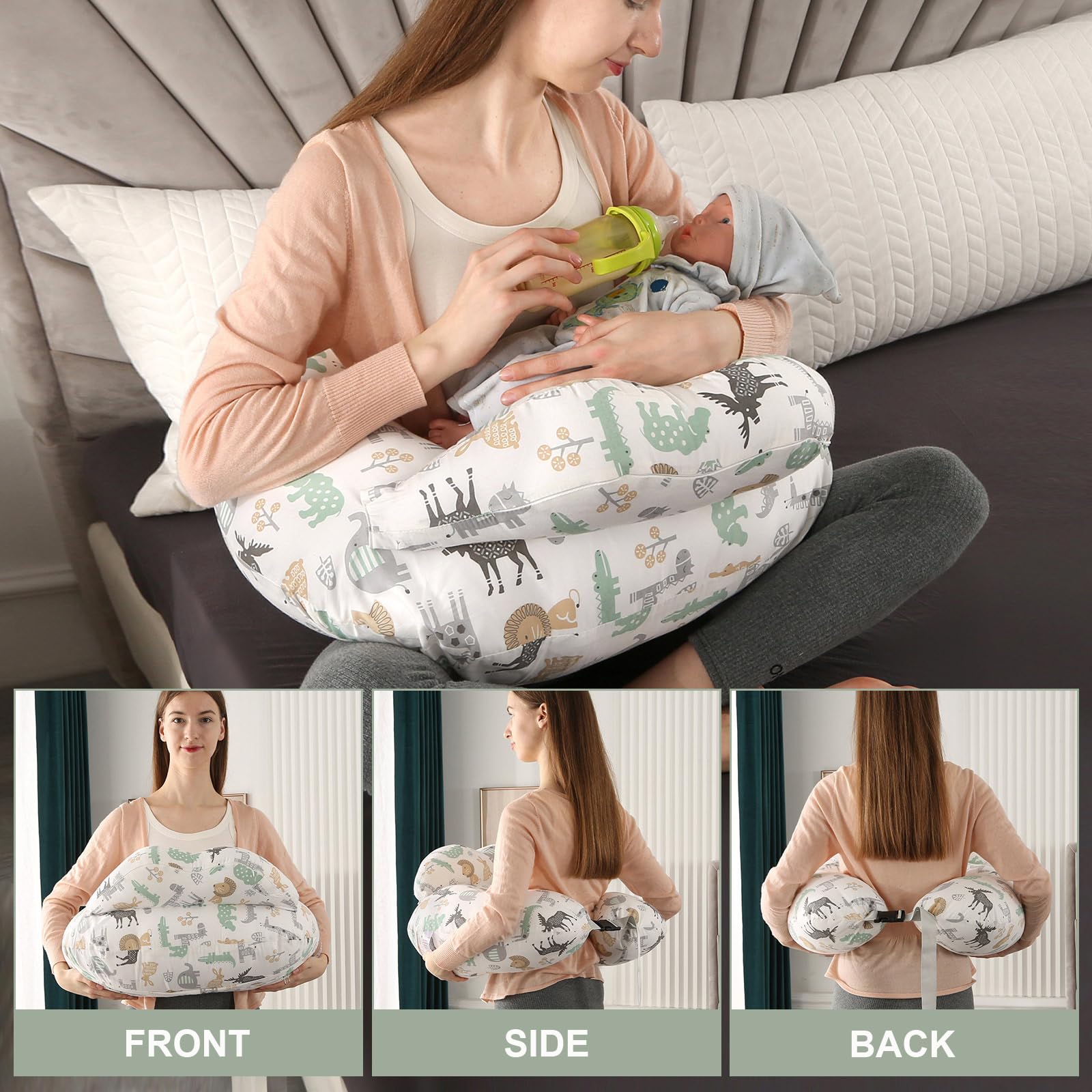 Nursing Pillow, Multifunctional Breastfeeding Pillow with Adjustable Waist Belt, Nursing Pillow with Safety Fence - Image 4