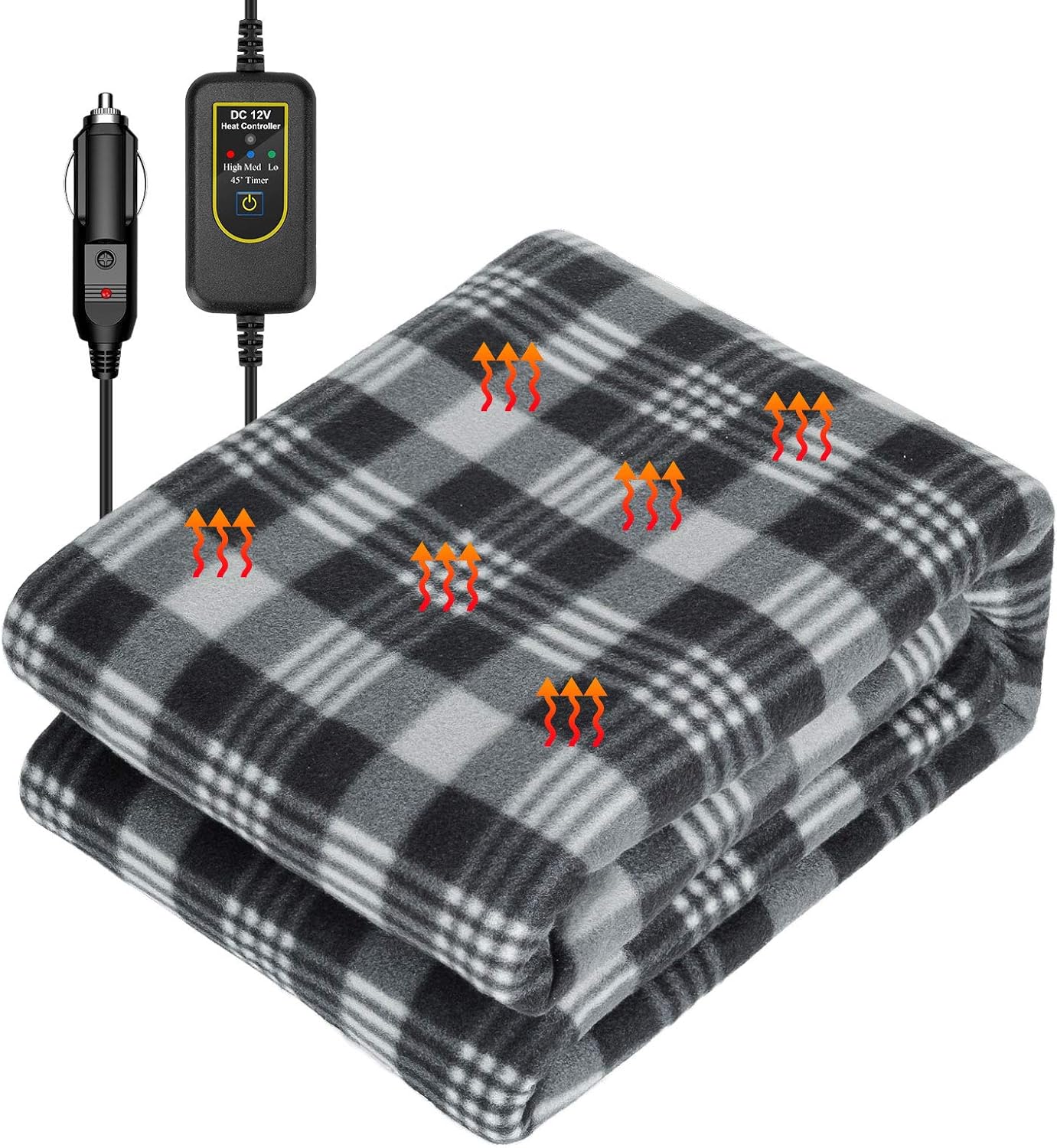 Electric Car Blanket 59"x 44", 12V Heated Car Blanket with High/Medium