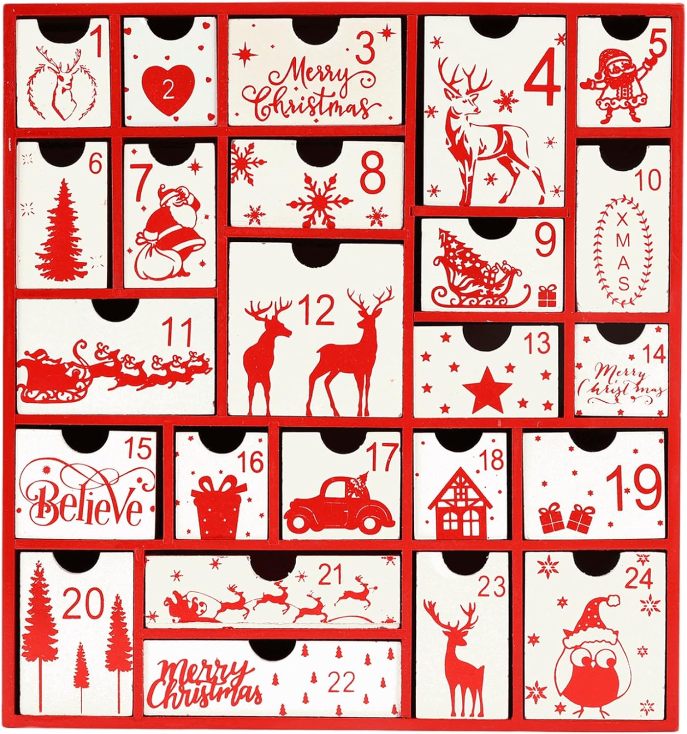 Empty Advent Calendars to Fill, Christmas Wooden Advent Calendar with 24 Drawers Fillable Christmas Countdown Box for Kids Family Xmas Holiday Decor