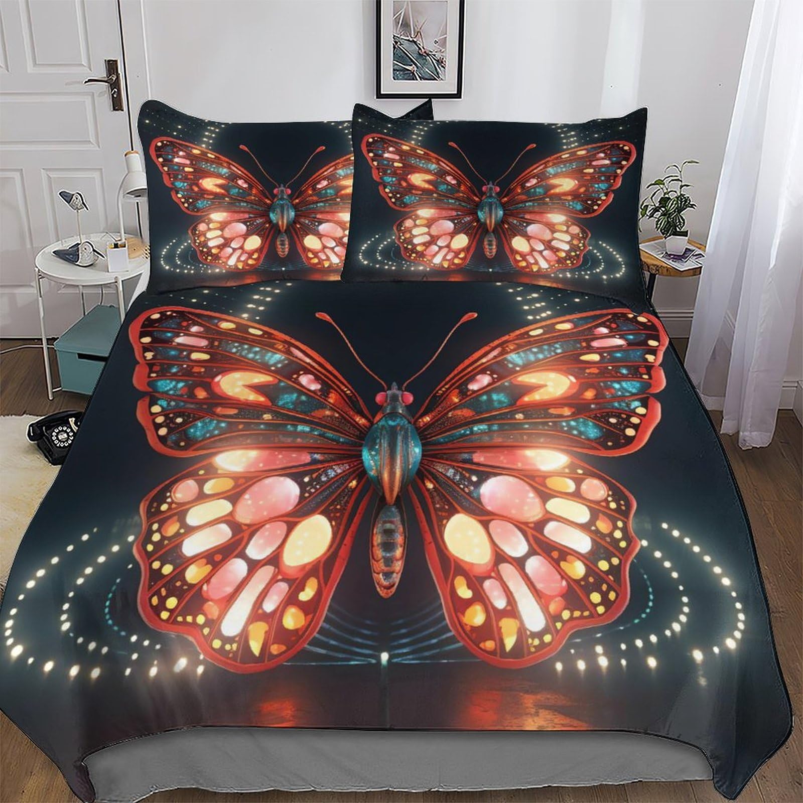 Housse de couette papillon hypoallergénique parure de lit anti-acarien microfibre coton 200x200