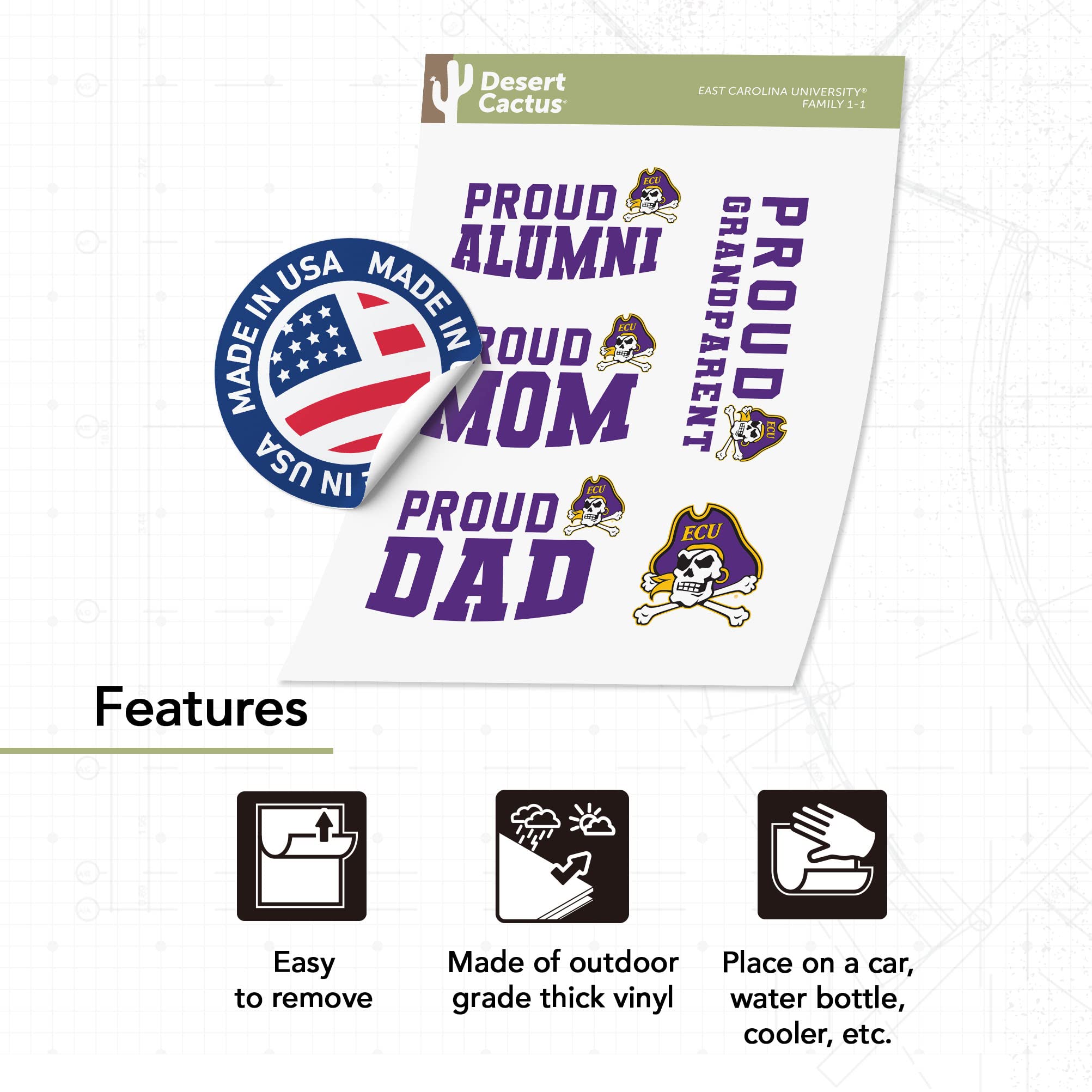 Desert Cactus ECU East Carolina University Sticker Sheet – Vinyl Decals For Laptop, Car, Water Bottle, Made In USA - View #6
