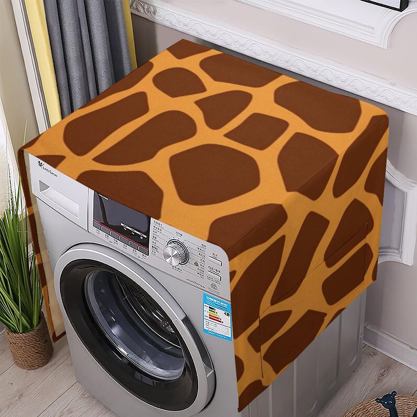 Fodpand White Washing Machine Cover For Top Load Dustproof Giraffe Print Washer And Dryer Cover With Storage Pockets Household Appliance Covers Washable Top Protector Mat Pad For Laundry & Kitchen