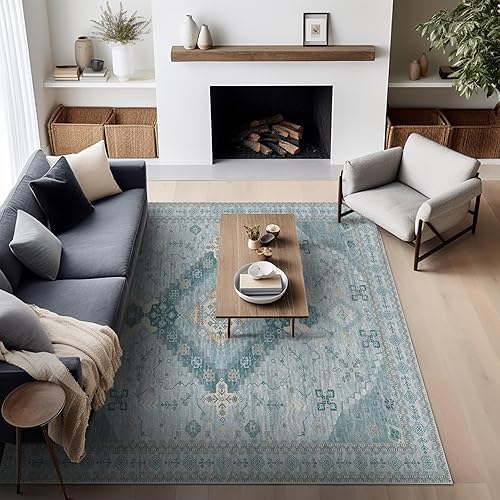 Miniatura 432 de Ashler - Alfombras bohemias vintage de 5 x 8 pies para sala de estar, lavables a máquina con parte trasera antideslizante, alfombra para interiores