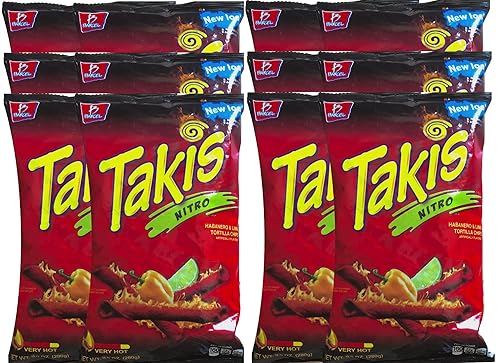 Barcel Takis Nitro Habanero & Lime Tortilla Chips Paquete de cuidado para la universidad, militar, deportes, bolsa de 9.9 onzas (12)