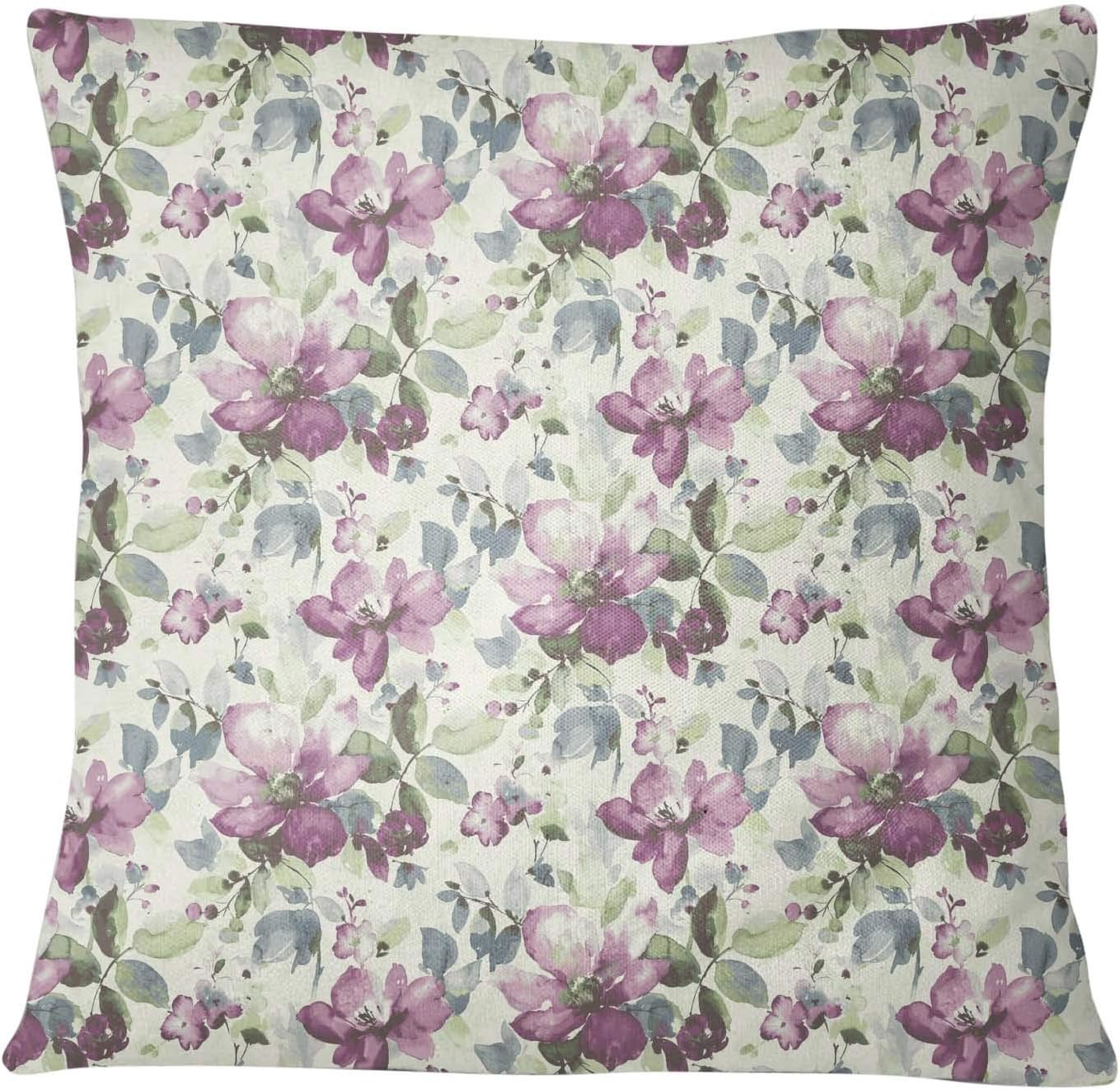 S4Sassy Cotton Poplin 1 Pair Sofa Pillow Case Purple Floral Print Square Cushion Cover Throw-22 x 22 Inches
