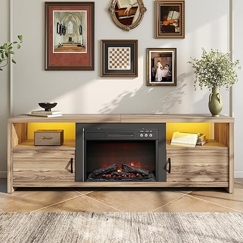 Miniatura 8 de Bestier Soporte de TV con chimenea eléctrica de 70 pulgadas para televisores de hasta 75 pulgadas, moderno centro de entretenimiento con chimenea