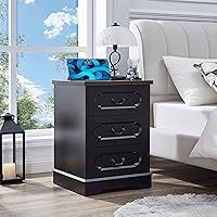 LIDYUK Farmhouse Black 3-Drawer Bedroom Dresser with Charging Station - Rustic Wood Chest of Drawers for Bedroom, Living Room Storage