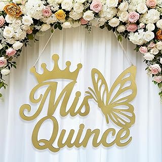 Mis Quince Sign Quinceañera Decorations - 15th Birthday Quinceañera Party Backdrop, Wooden Banner Wall Decor, Mis Quince 15th Birthday Gifts, Decoración de 15 Años Quinceañera, Photo Booth (Gold)
